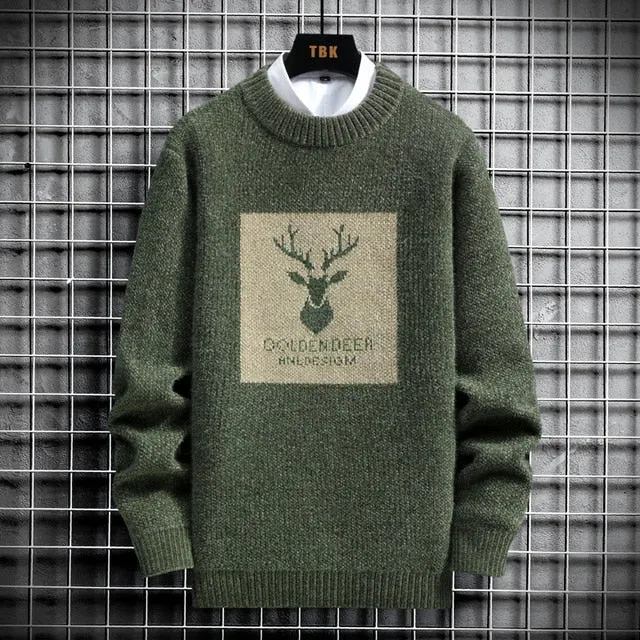 Head Deer Print Pullover Sweater