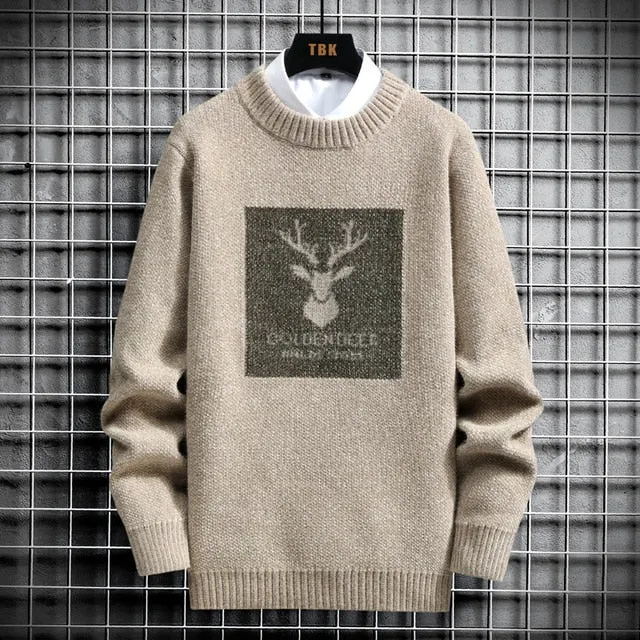 Head Deer Print Pullover Sweater