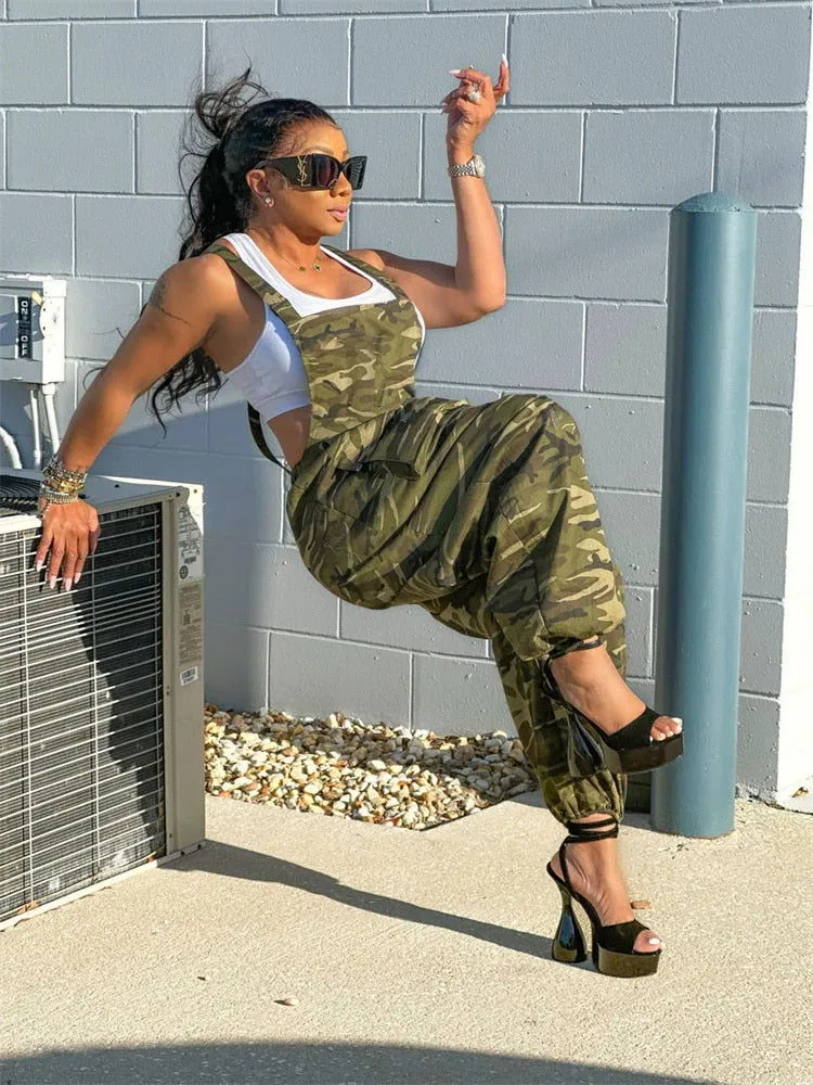 High waist Camouflage Cargo Pocket Jumpsuit