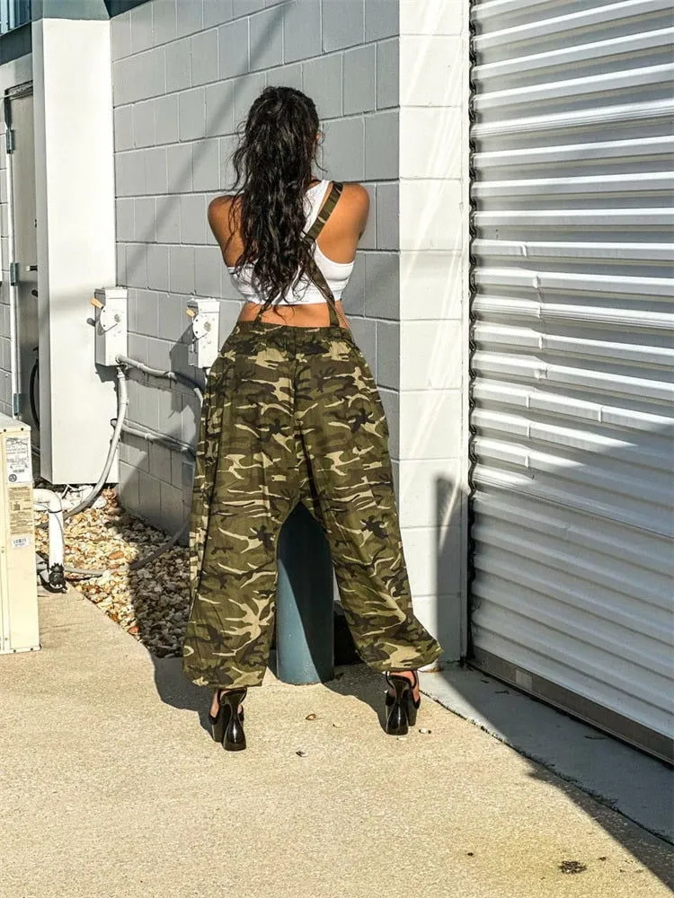 High waist Camouflage Cargo Pocket Jumpsuit