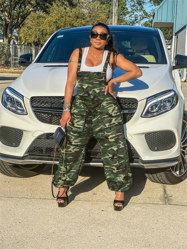 High waist Camouflage Cargo Pocket Jumpsuit