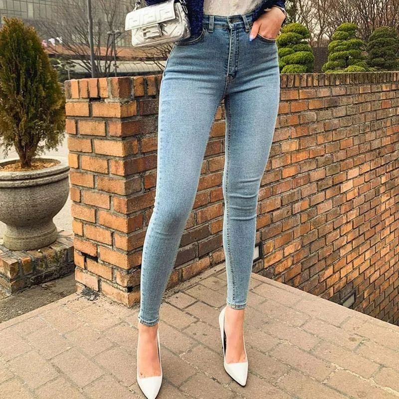 High Waist Stretch Skinny Denim Trousers Retro Elastic Slim Pants