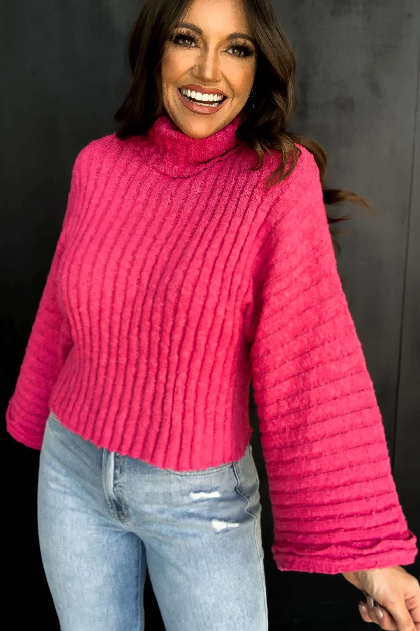 HOT PINK TURTLENECK SWEATER