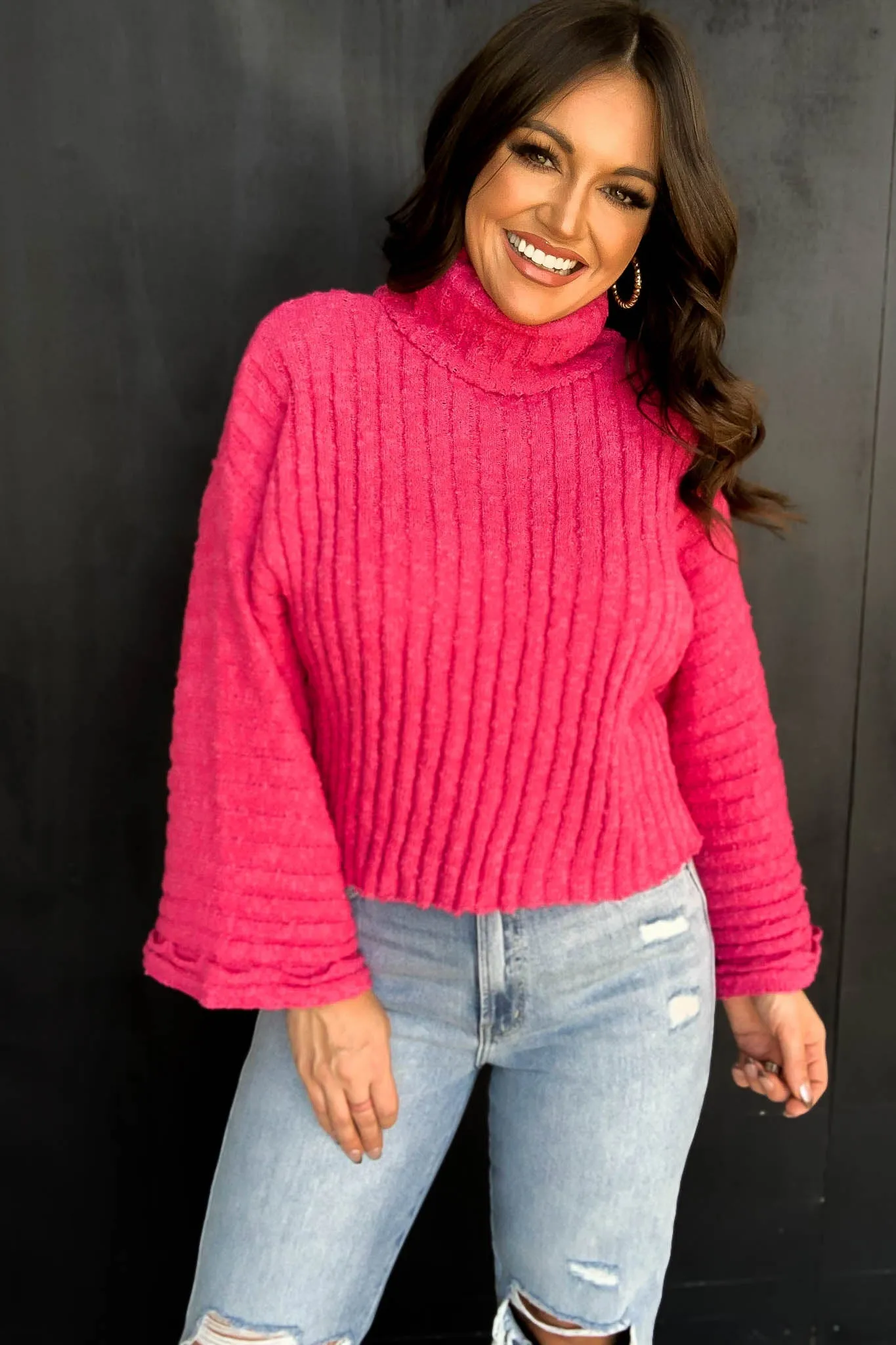 HOT PINK TURTLENECK SWEATER