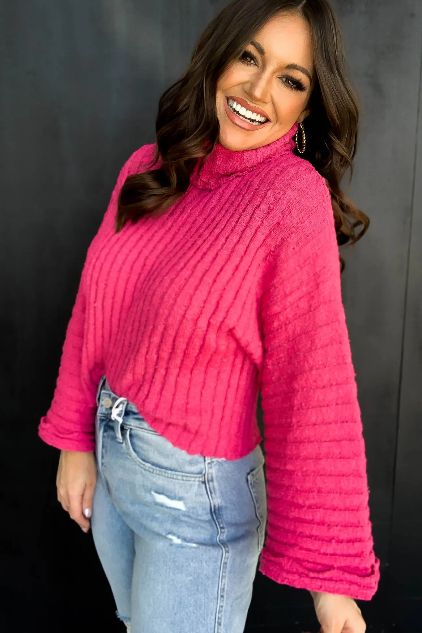 HOT PINK TURTLENECK SWEATER