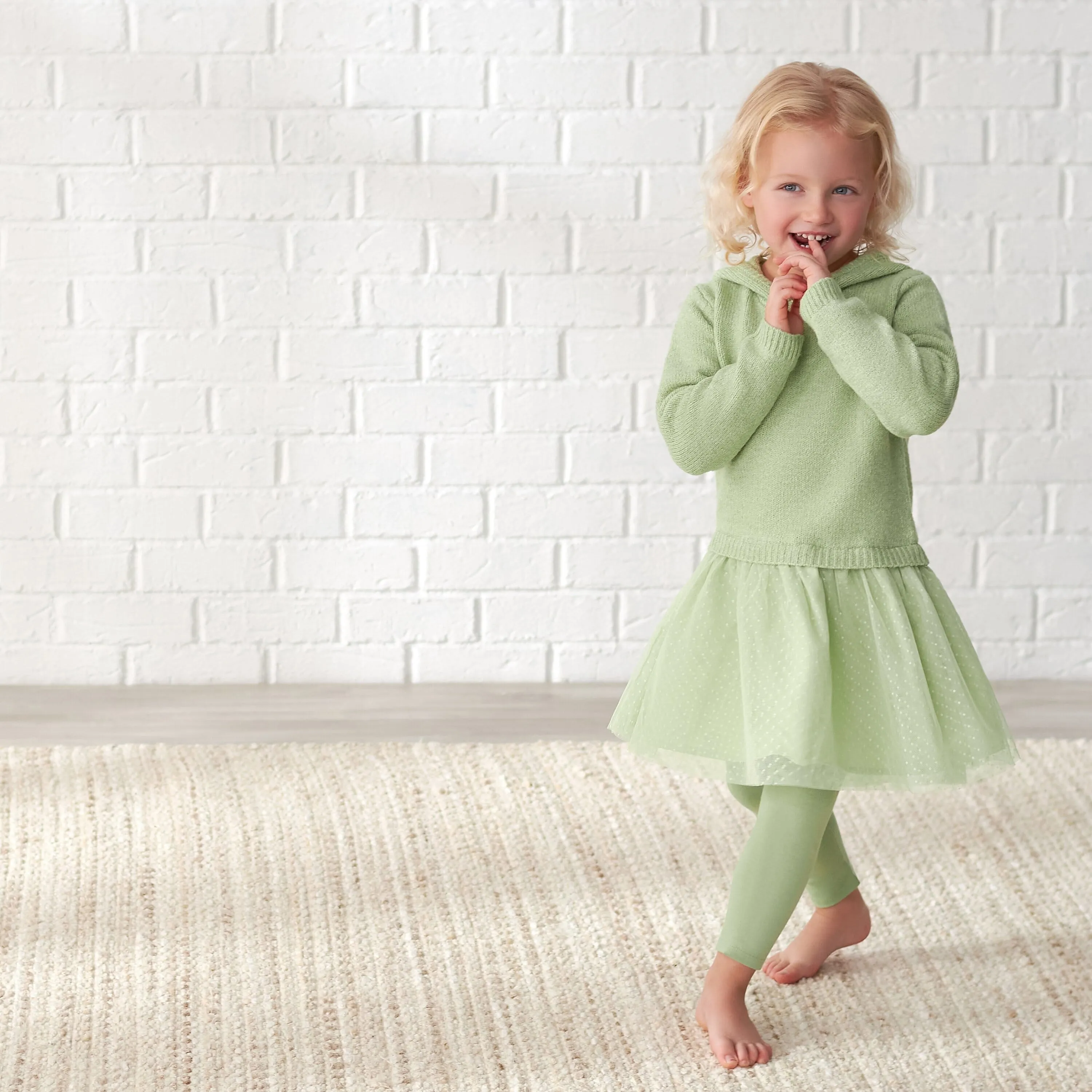 Infant & Toddler Girls Green Sweater Dress With Tulle Skirt