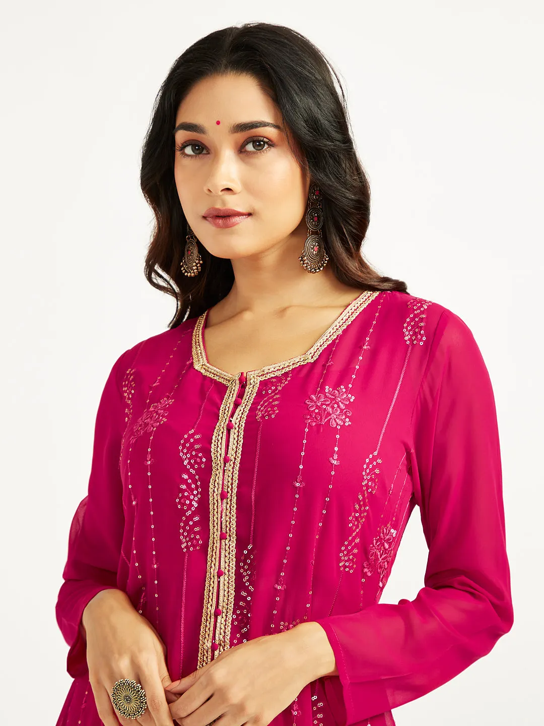 Jashvi Women's Magenta Jacket Top pant Set