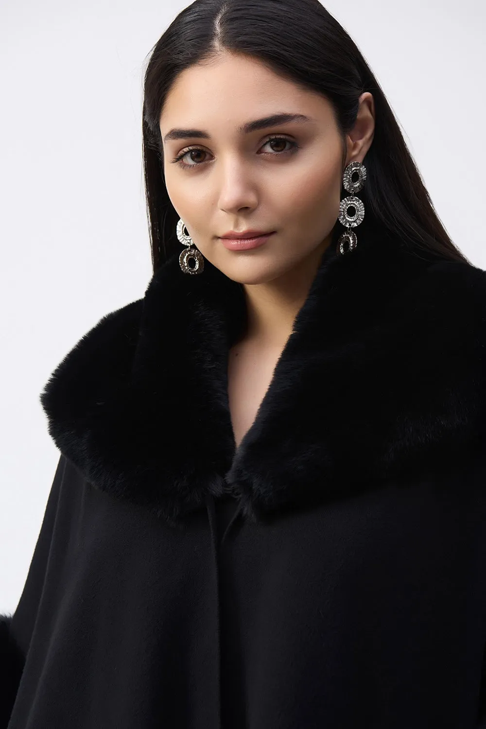 JOSEPH RIBKOFF | Brushed Jacquard and Faux Fur Cape 243930