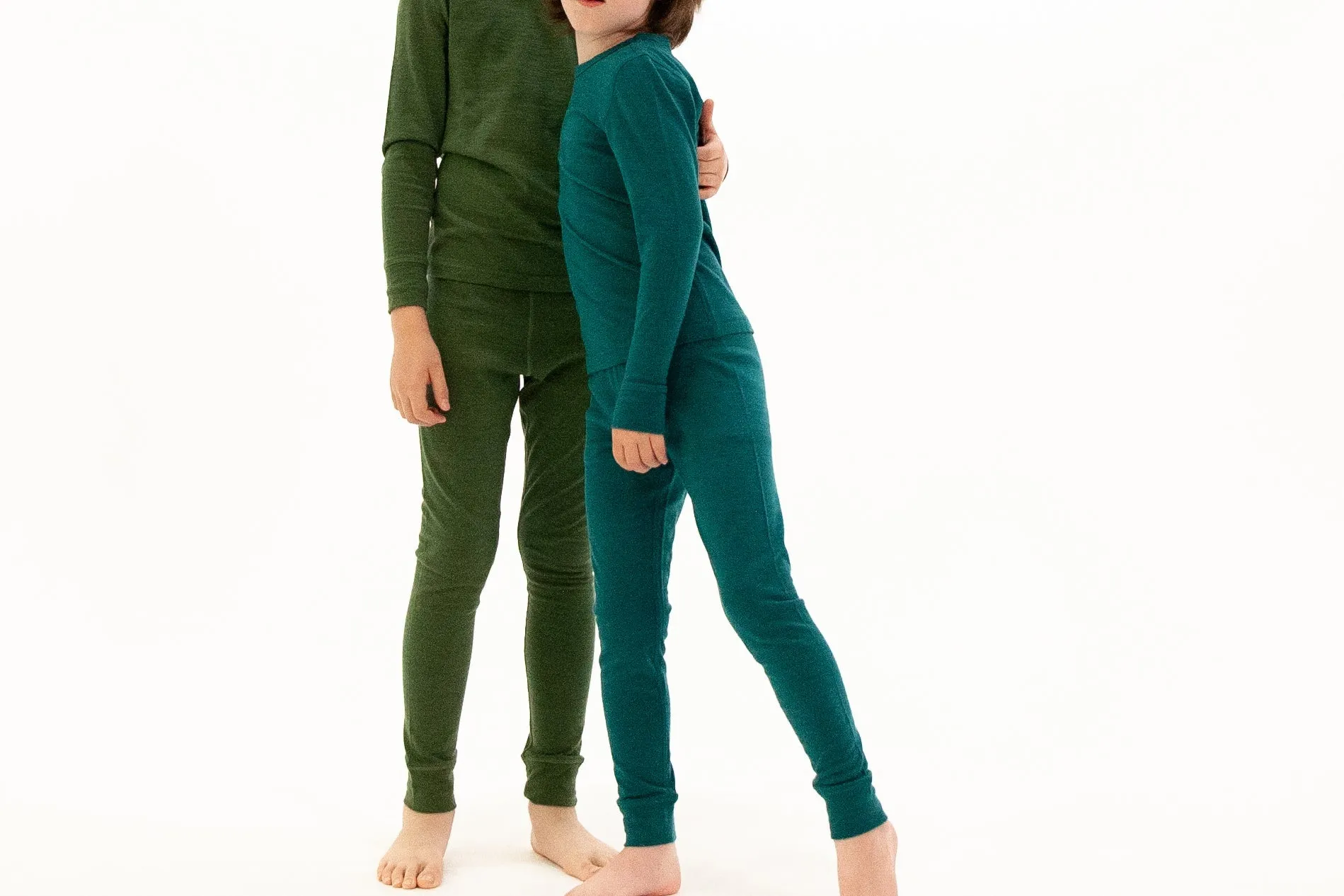 Kids Merino Base Layer Set: Moss Green