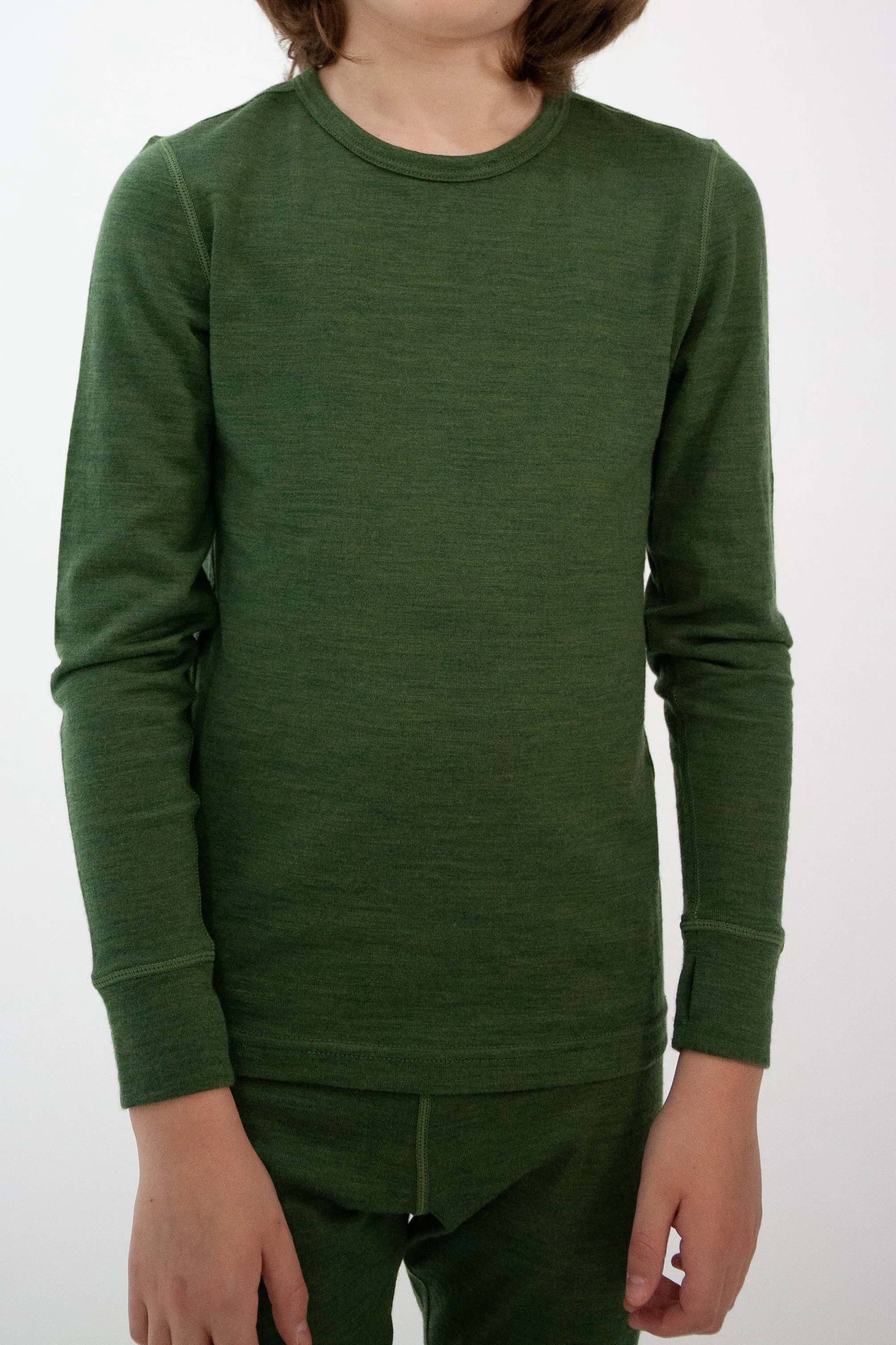 Kids Merino Base Layer Set: Moss Green