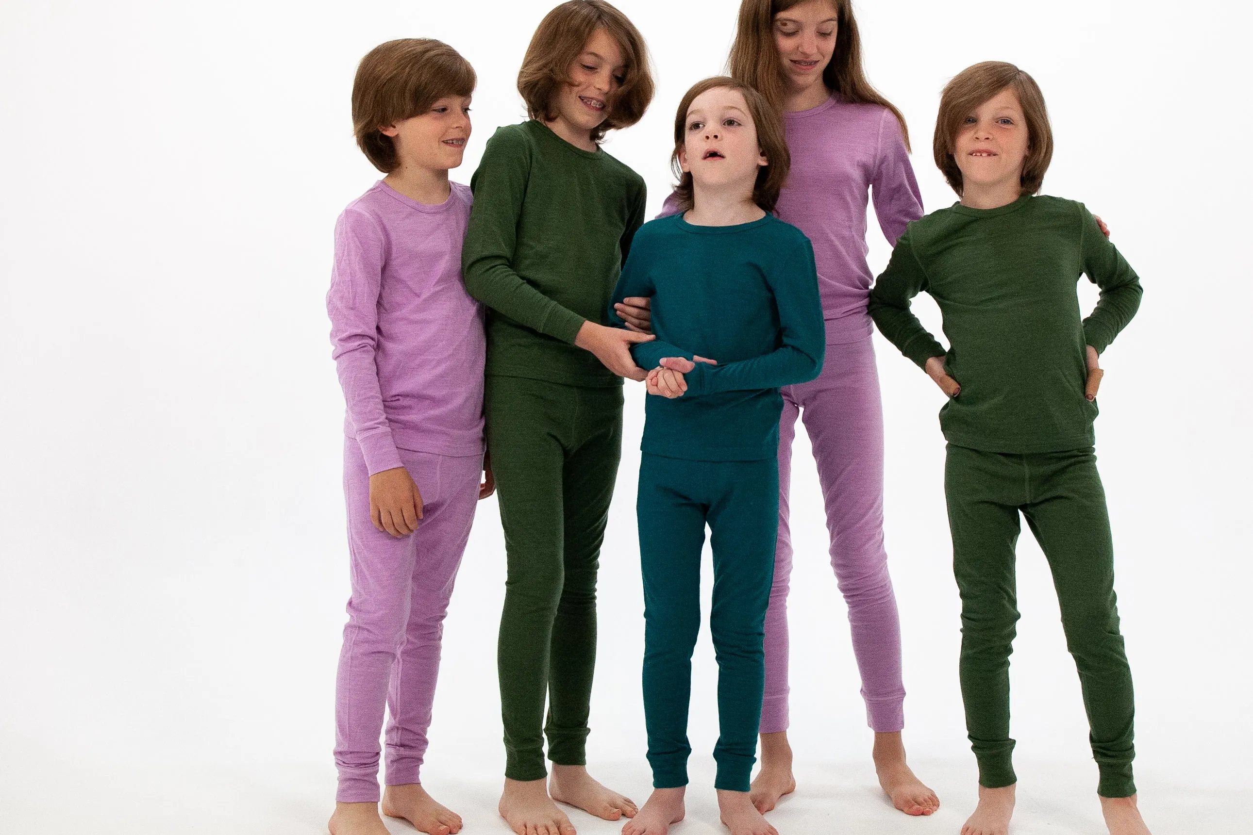 Kids Merino Base Layer Set: Moss Green