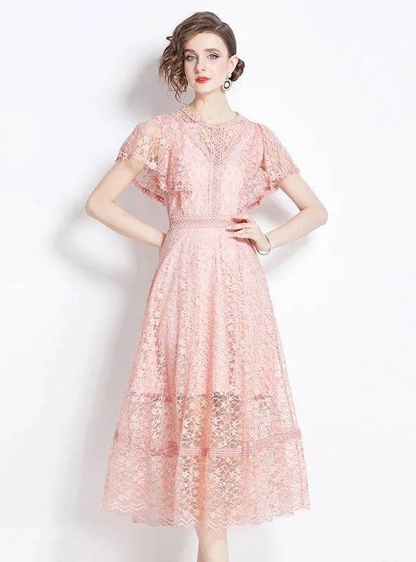 Lace Short Sleeve Slim Waist Dress