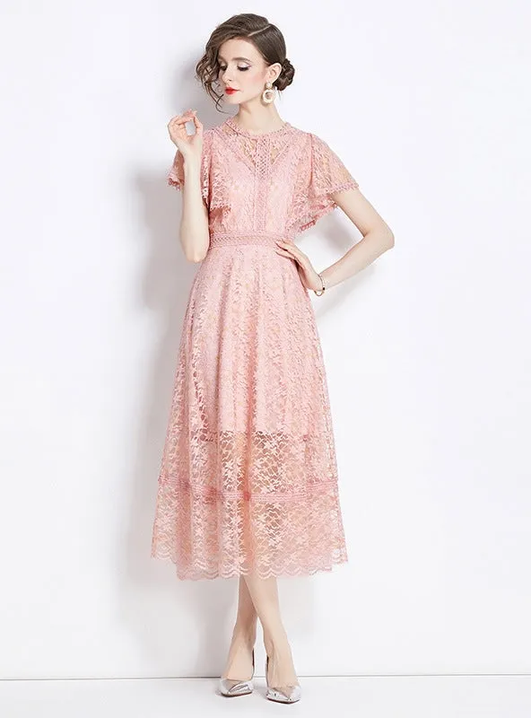 Lace Short Sleeve Slim Waist Dress