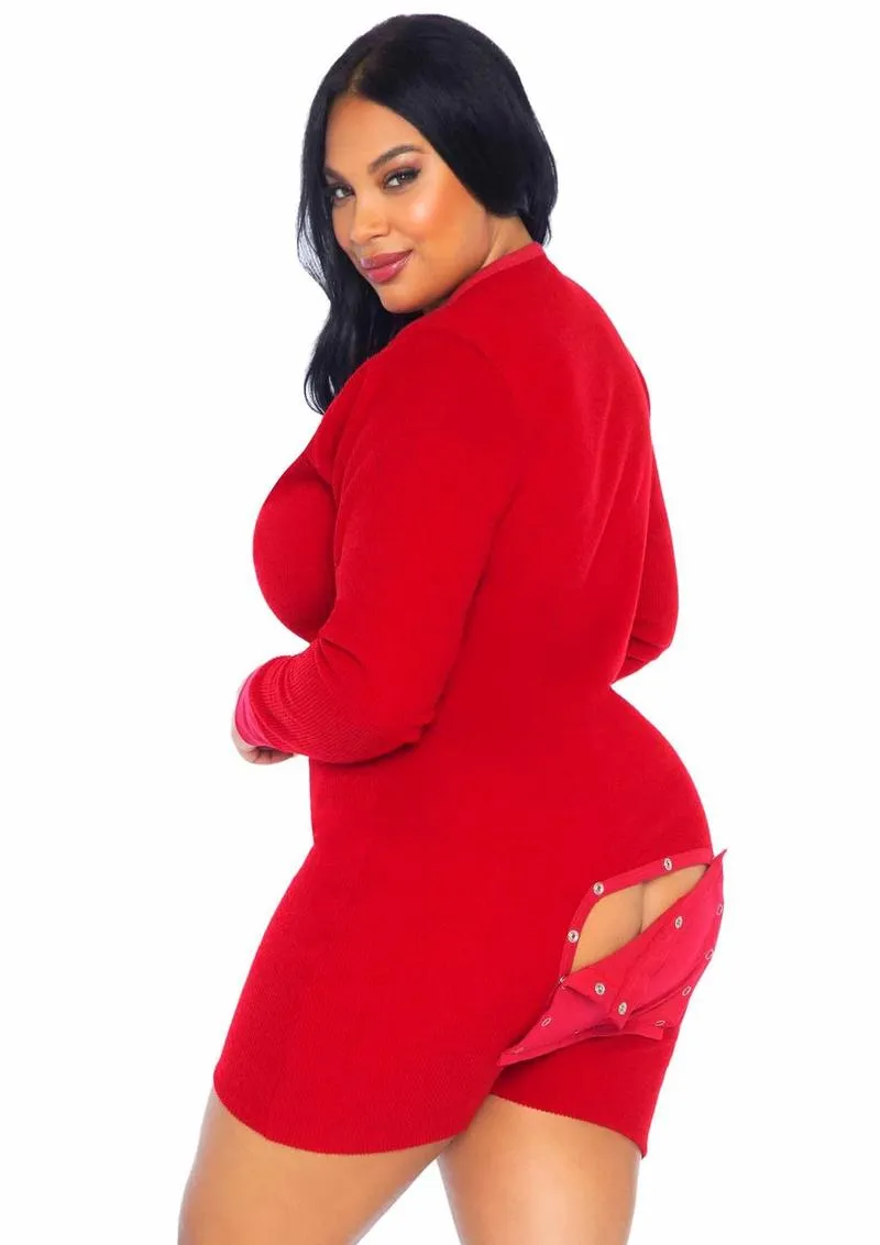 Leg Avenue Brushed Rib Romper Long Johns with Cheeky Snap Closure Back Flap