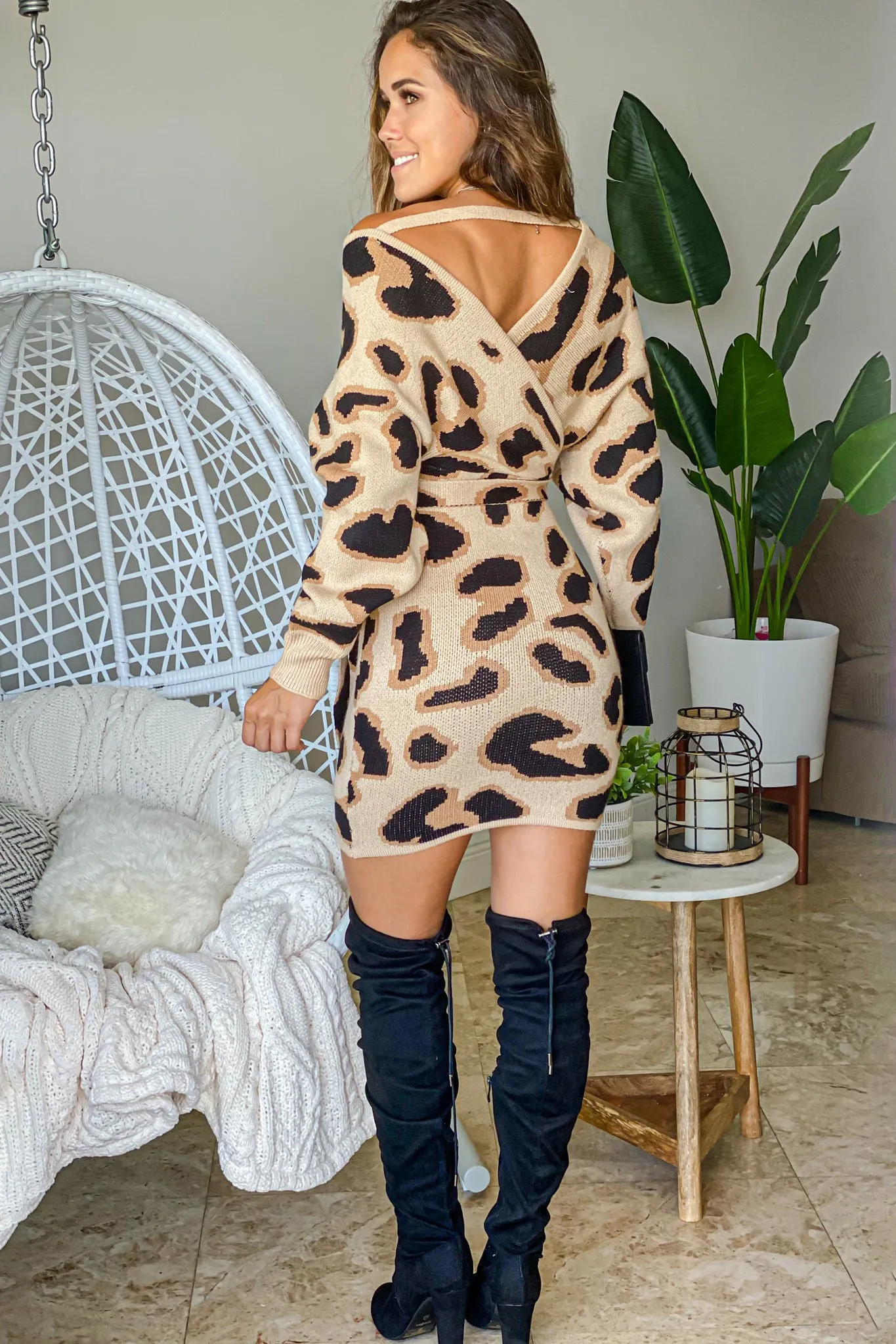 Leopard Dolman Sweater Short Dress