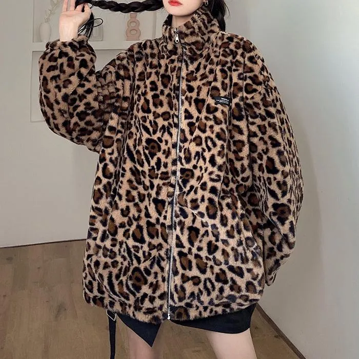 Leopard Print Black Leather Double Sided Jacket