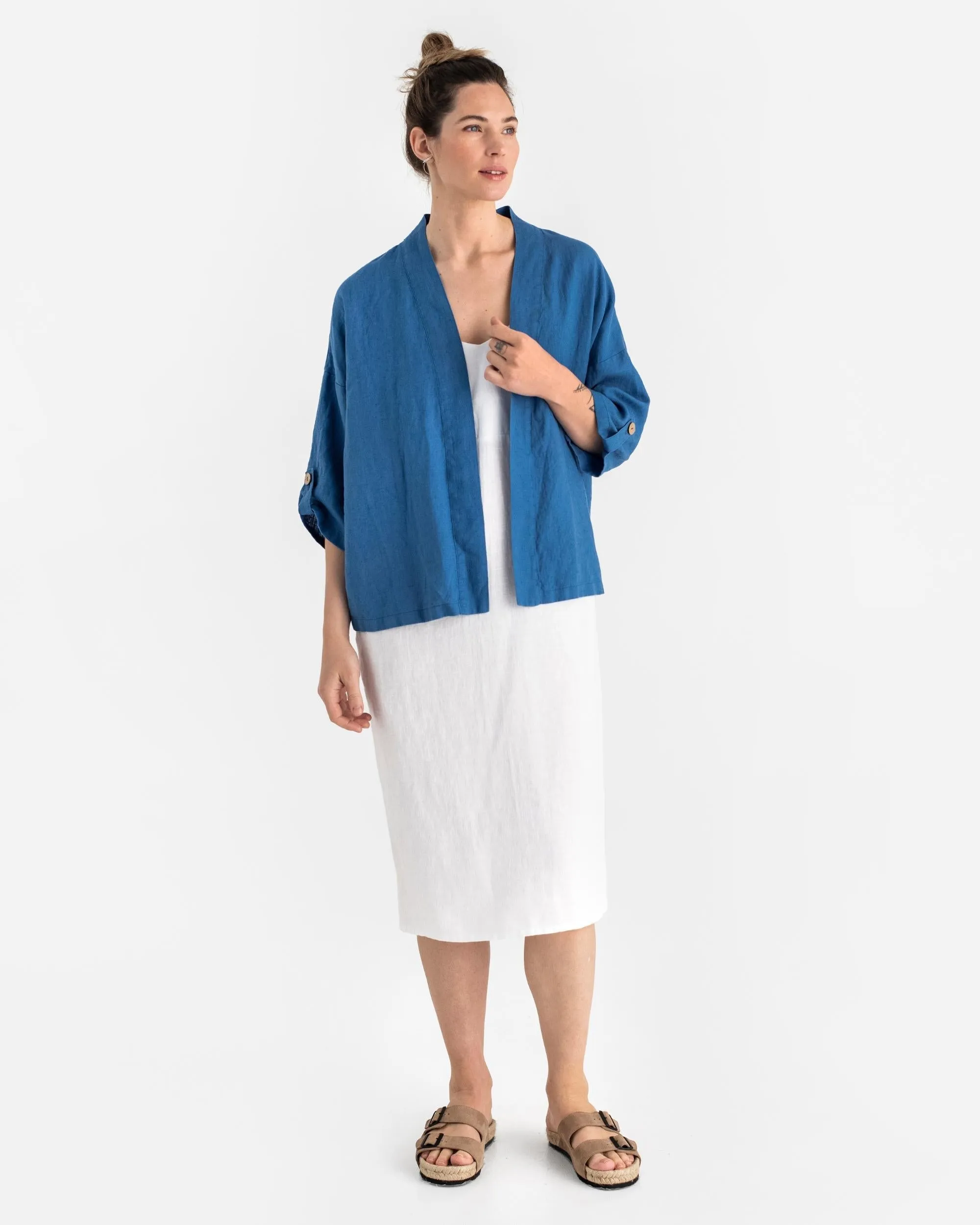 Linen kimono jacket BANOS in Cobalt blue