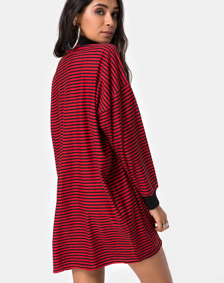 Losha Sweatshirt in Mini Stripe Red and Black