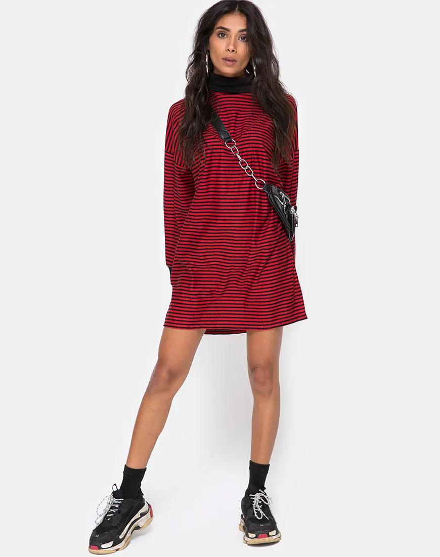 Losha Sweatshirt in Mini Stripe Red and Black