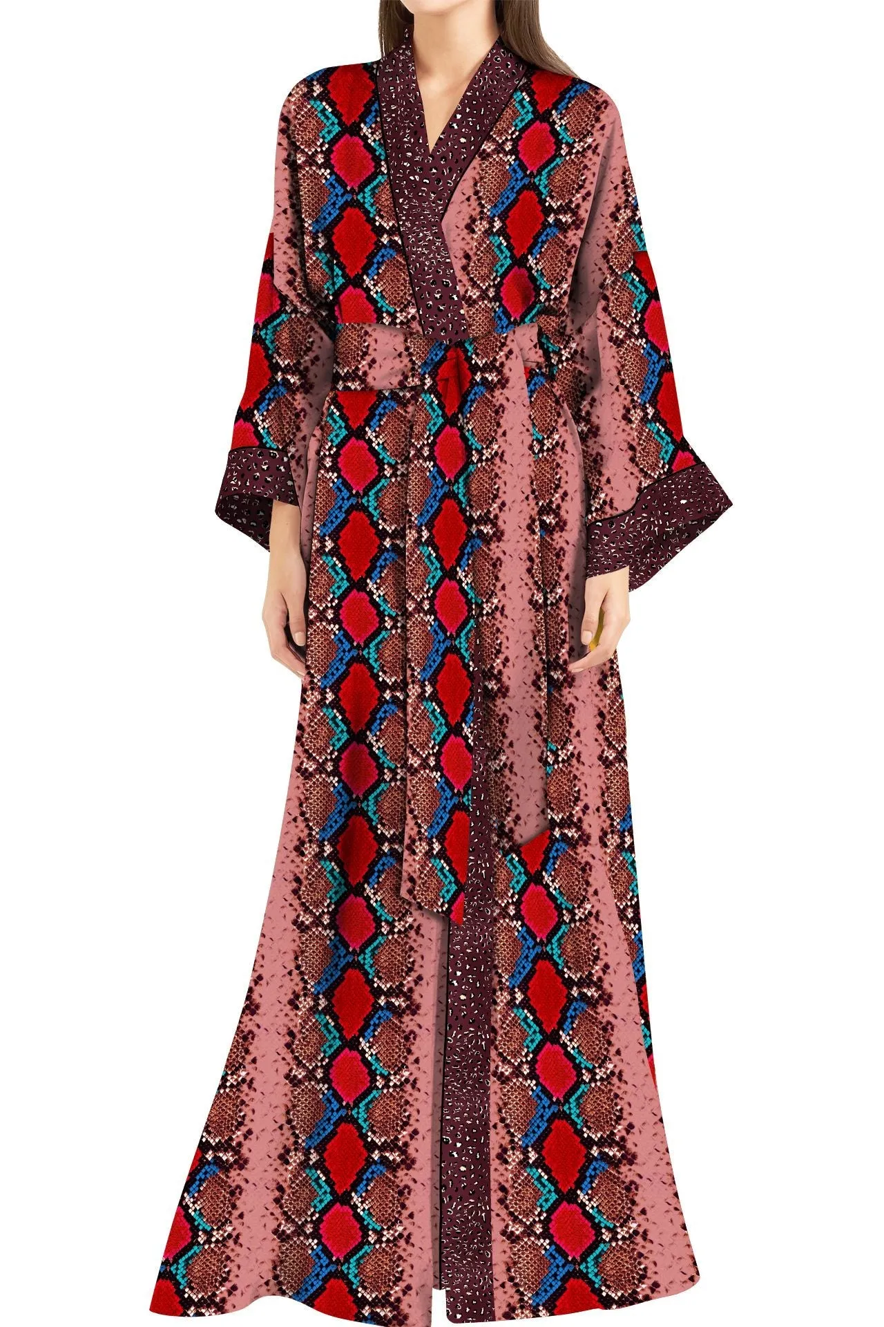 Made with Vegan Silk Long Kimono Robe Dress in Blood Stone