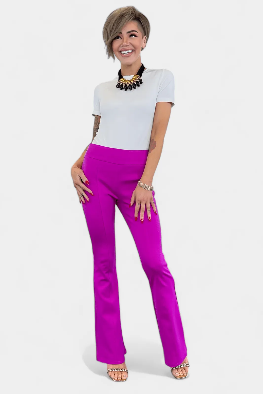 Magenta High Waisted Flare Pants [NO RETURNS]