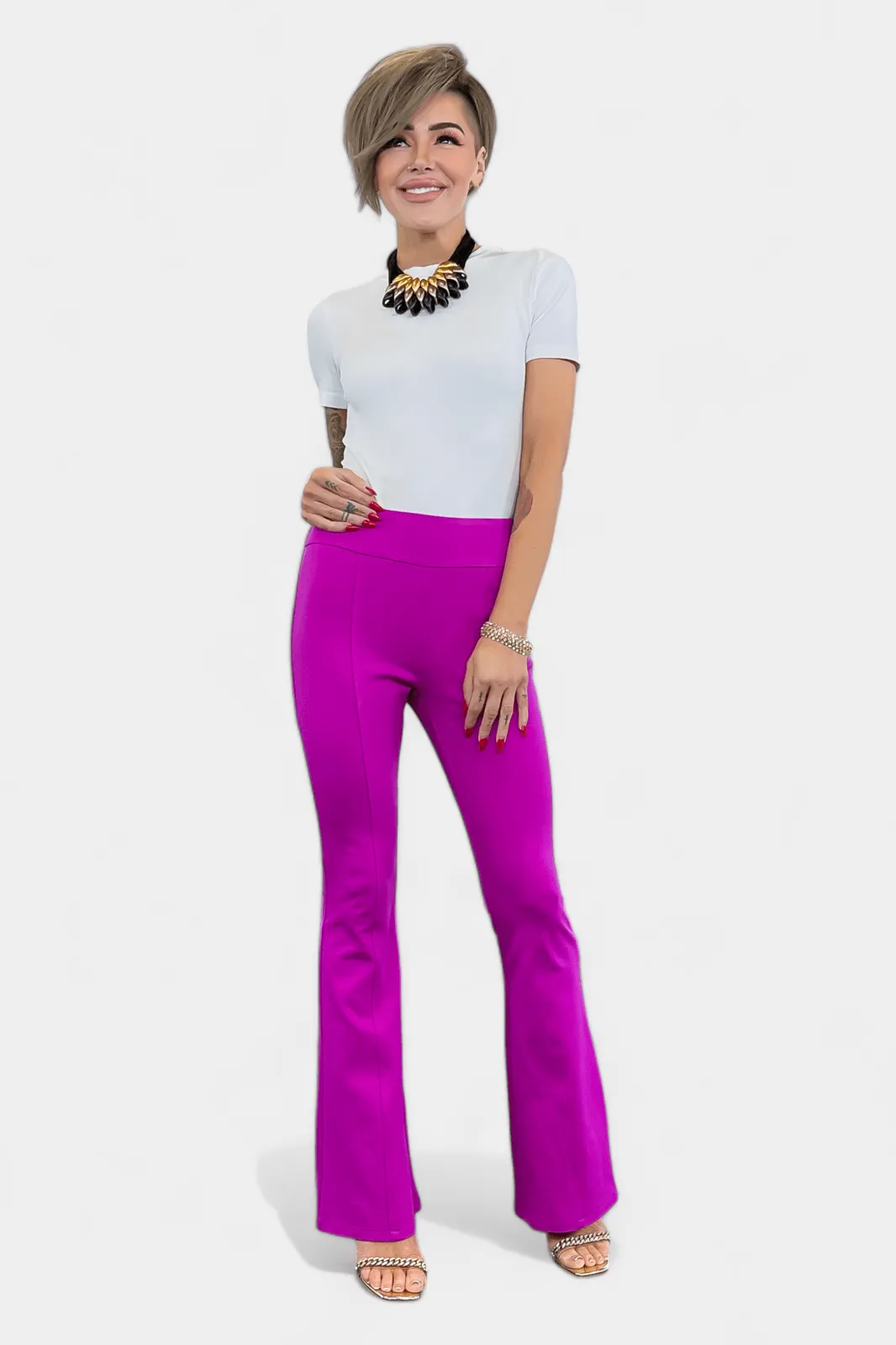 Magenta High Waisted Flare Pants [NO RETURNS]