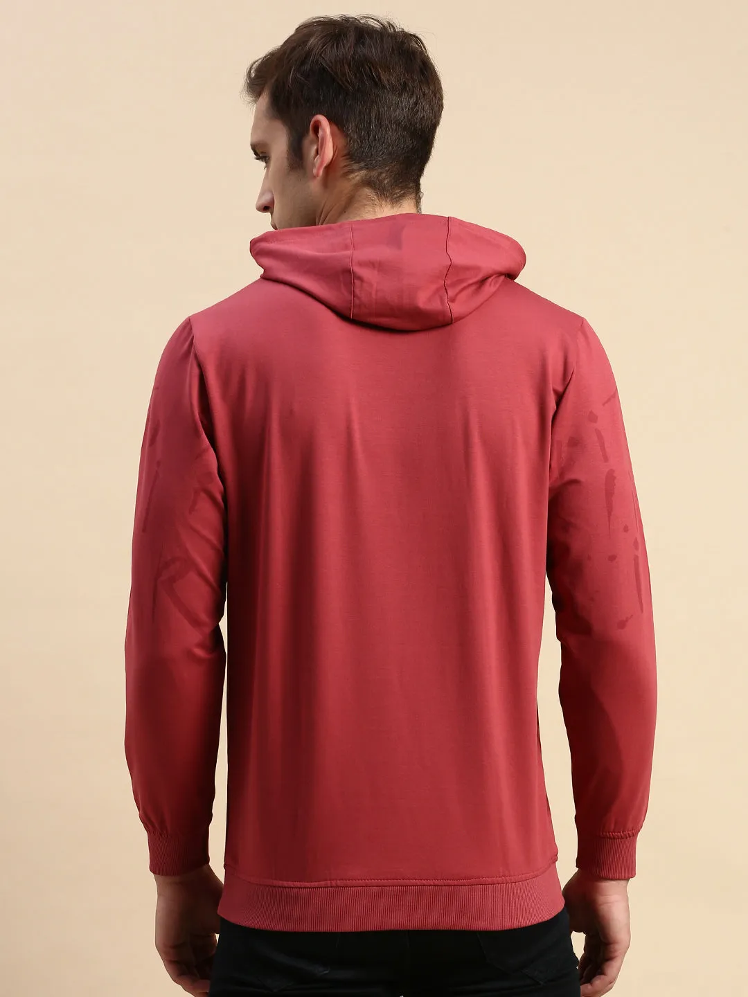 Men Pink Printed Casual Hoodie