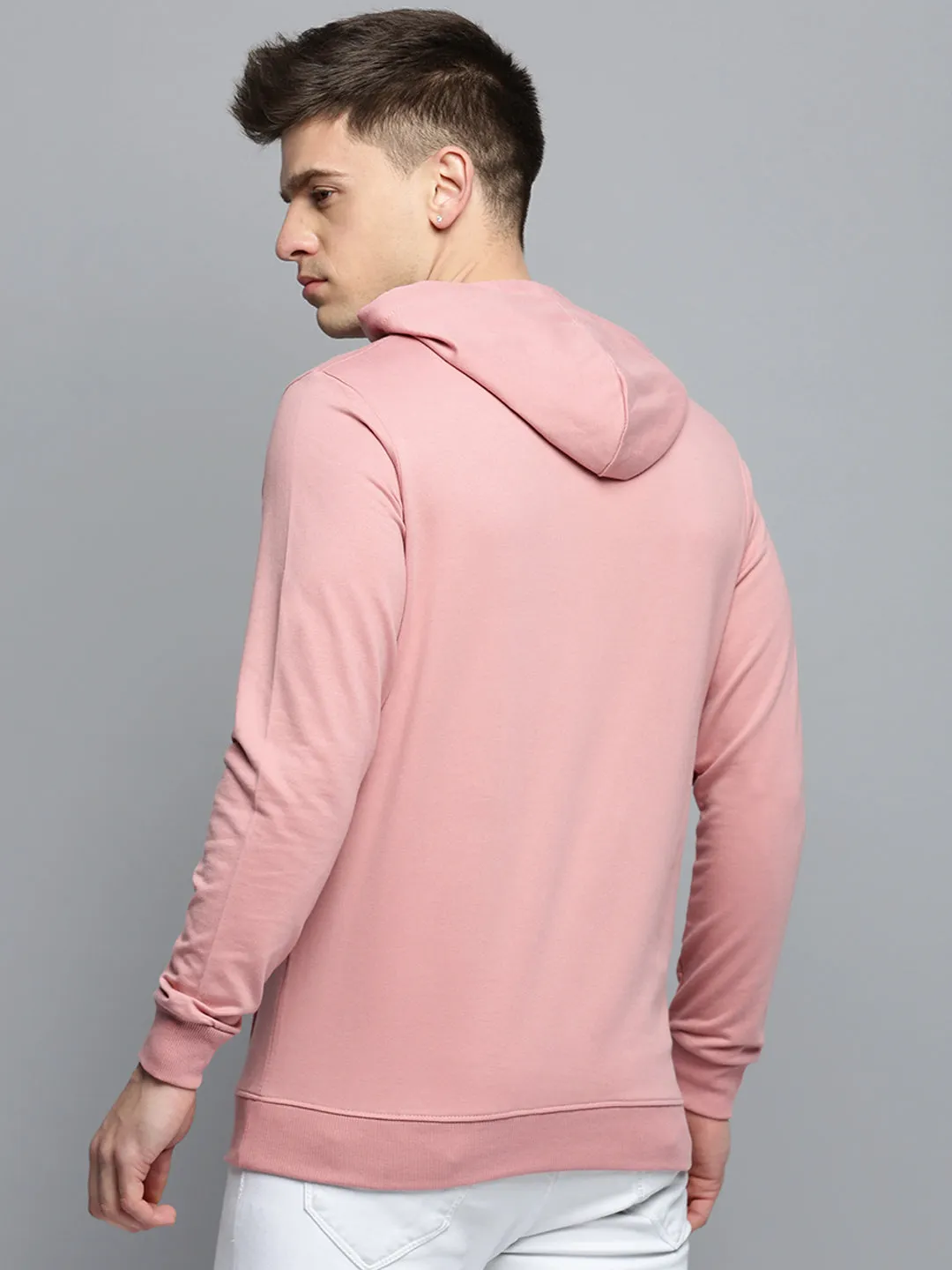 Men Pink Solid Casual Hoodie