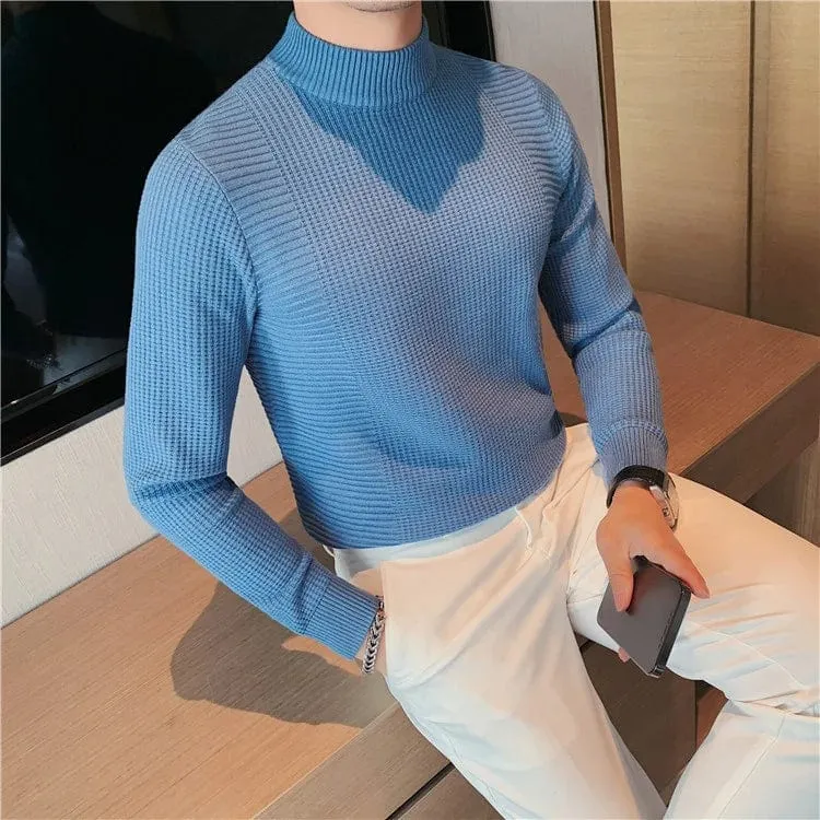 Men’s High-End Knitted Pullover Sweater – Half Turtleneck Woolen Winter Casual Jumper