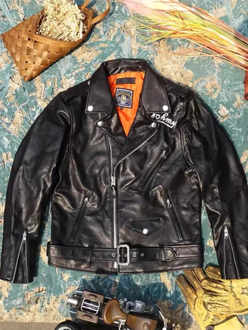 Men's Motorcycle Leather Jacket - Horsehide Slim Fit Racer Style