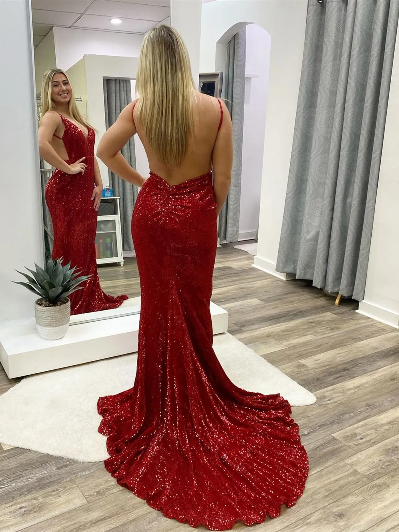 Mermaid V Neck Backless Burgundy Long Prom Dresses, Mermaid Burgundy Formal Dresses, Backless Burgundy Evening Dresses