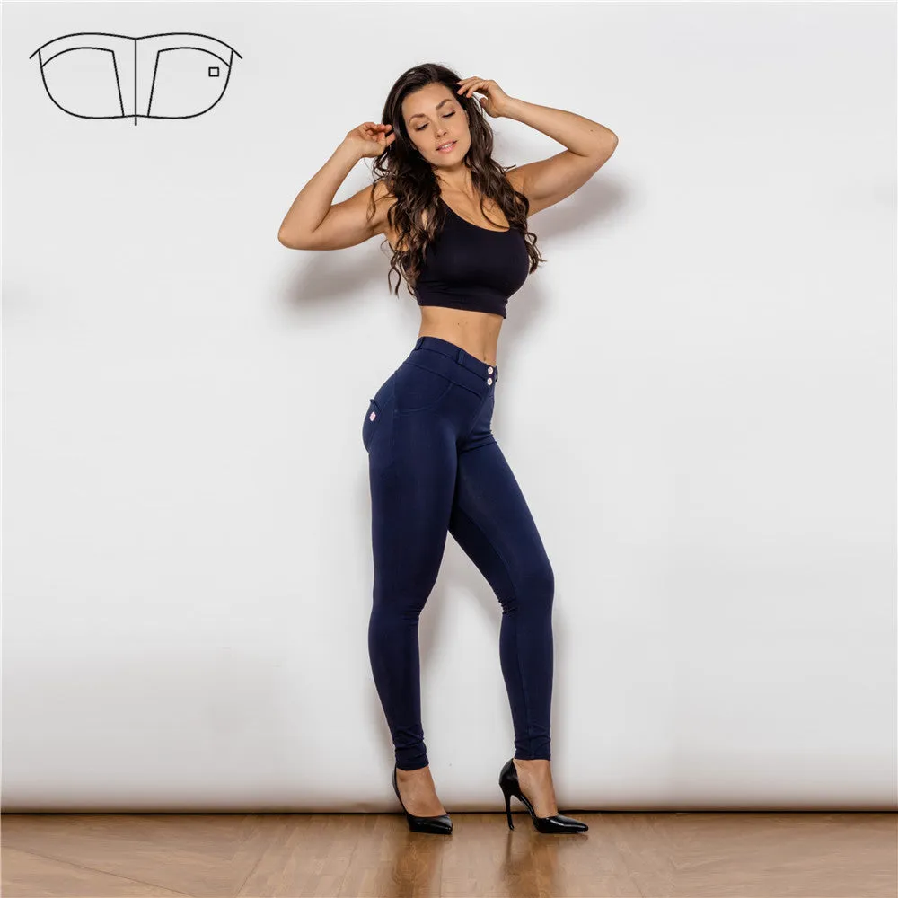 Middle Waist Dark Blue Knitted Leggings