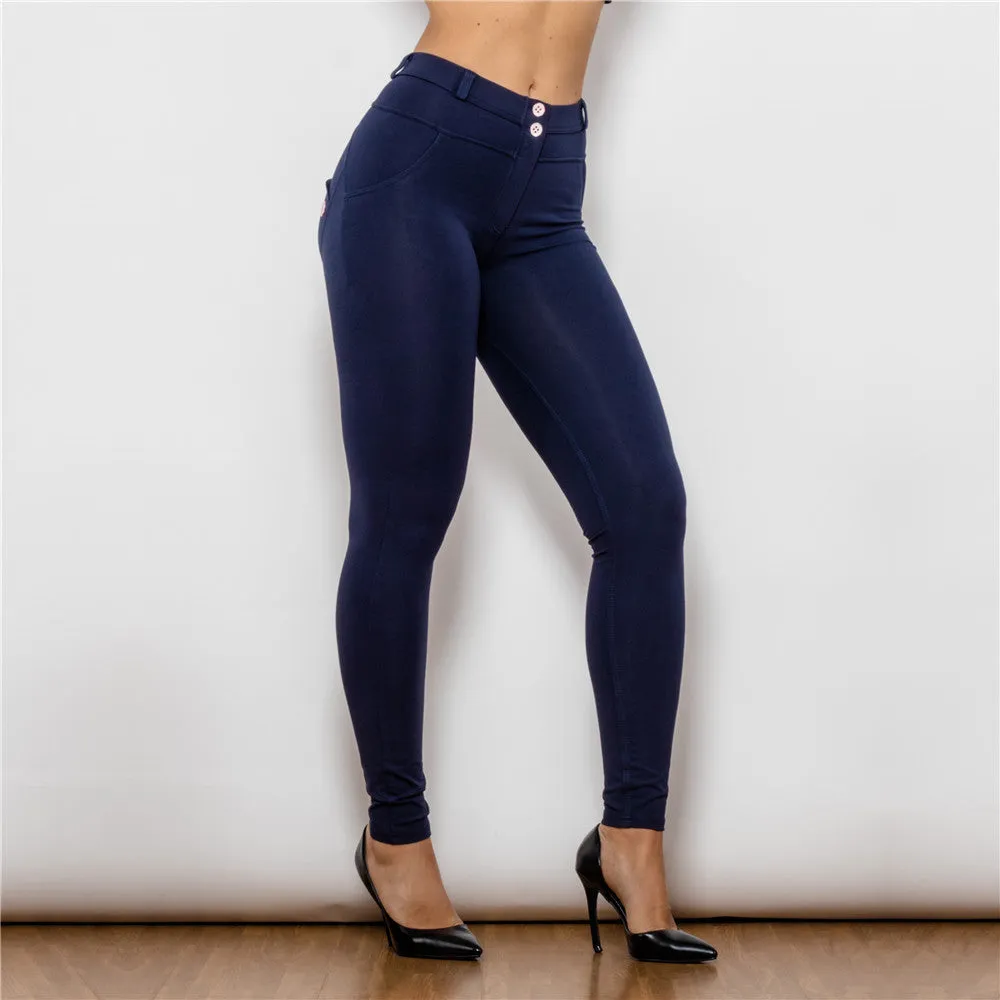 Middle Waist Dark Blue Knitted Leggings