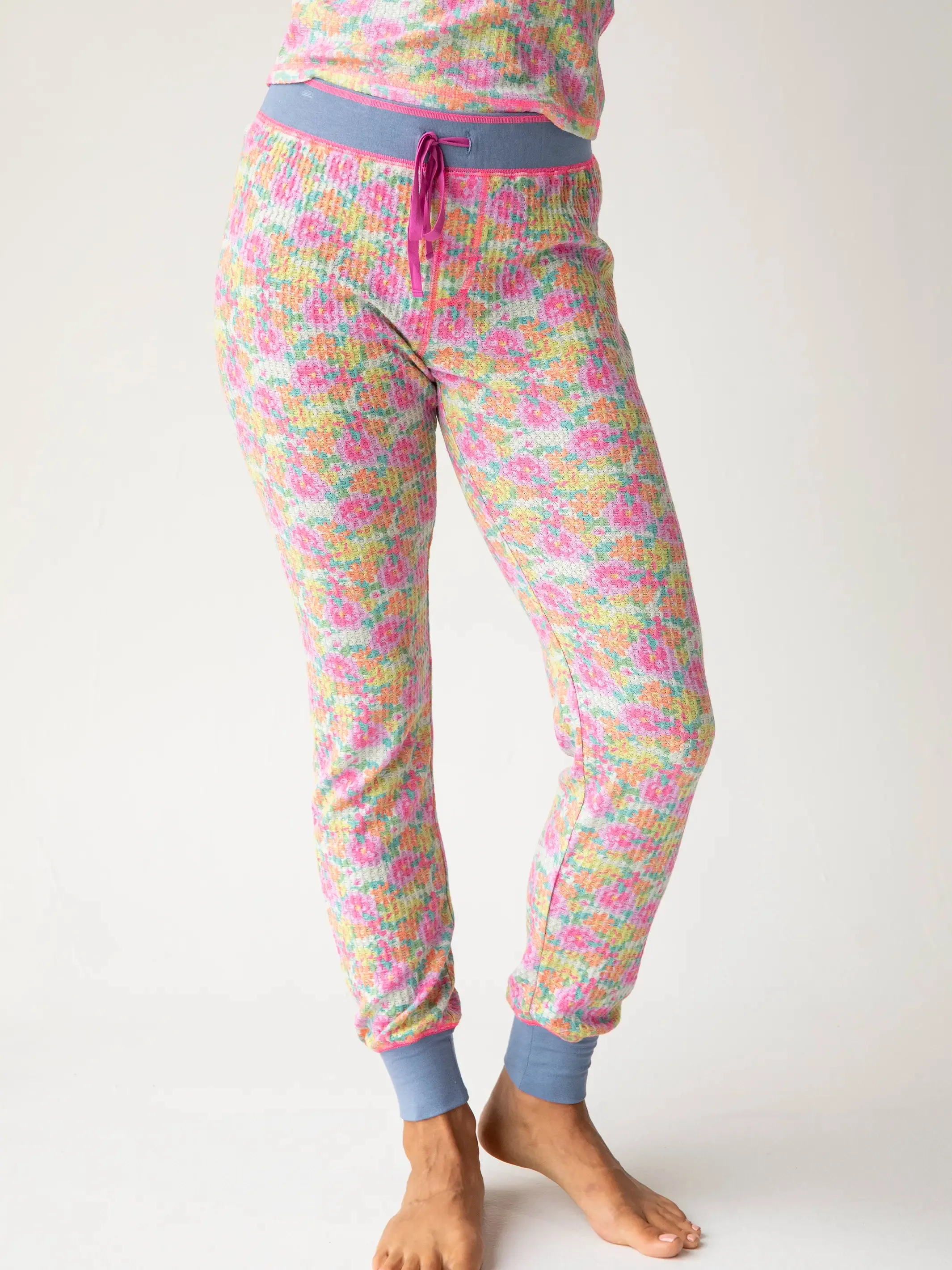 Mix & Match Waffle Long Johns - Grey Lavender Floral