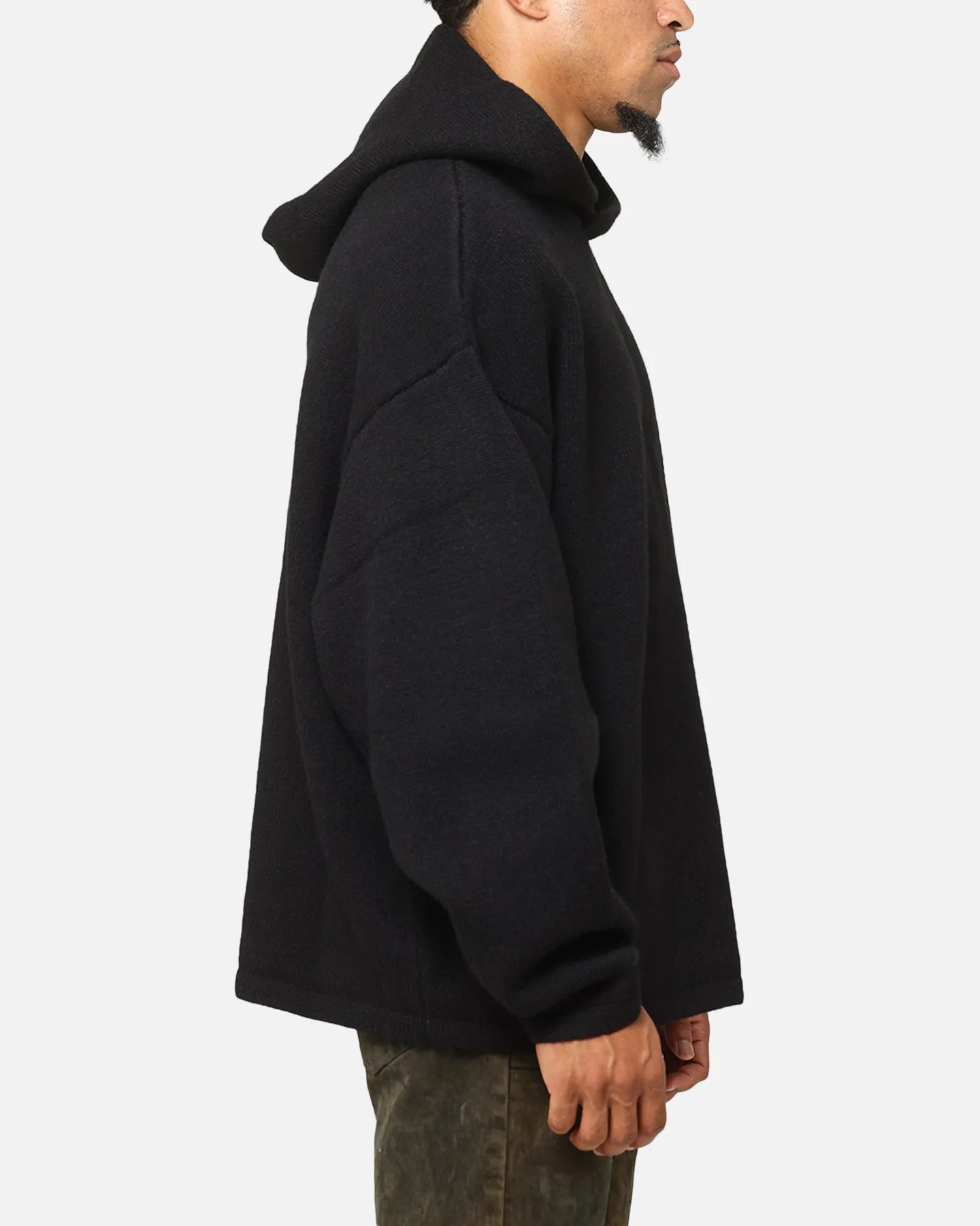 MNML Tonal Grain Knitted Hoodie Black