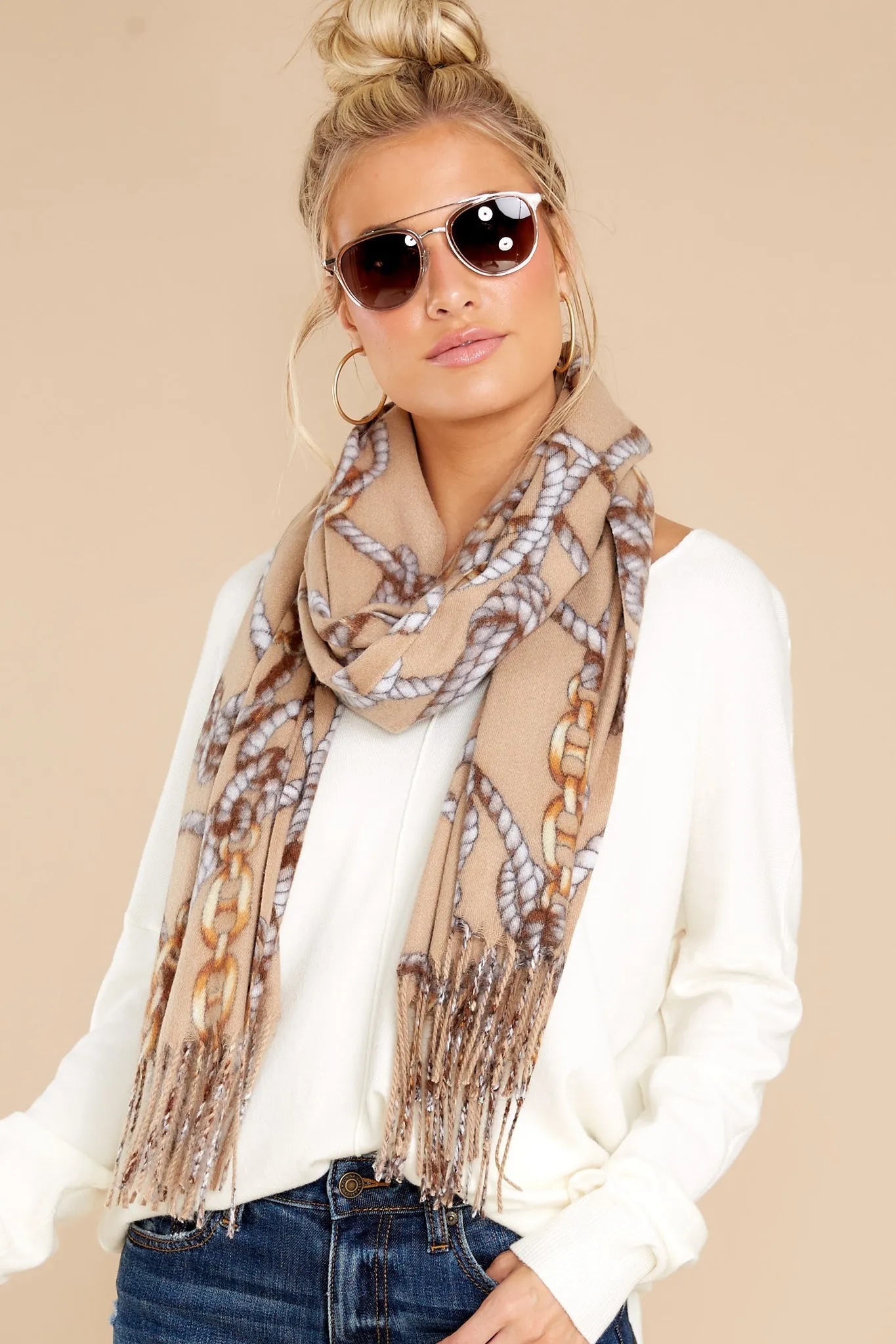 Never Been So Sure Beige Print Scarf