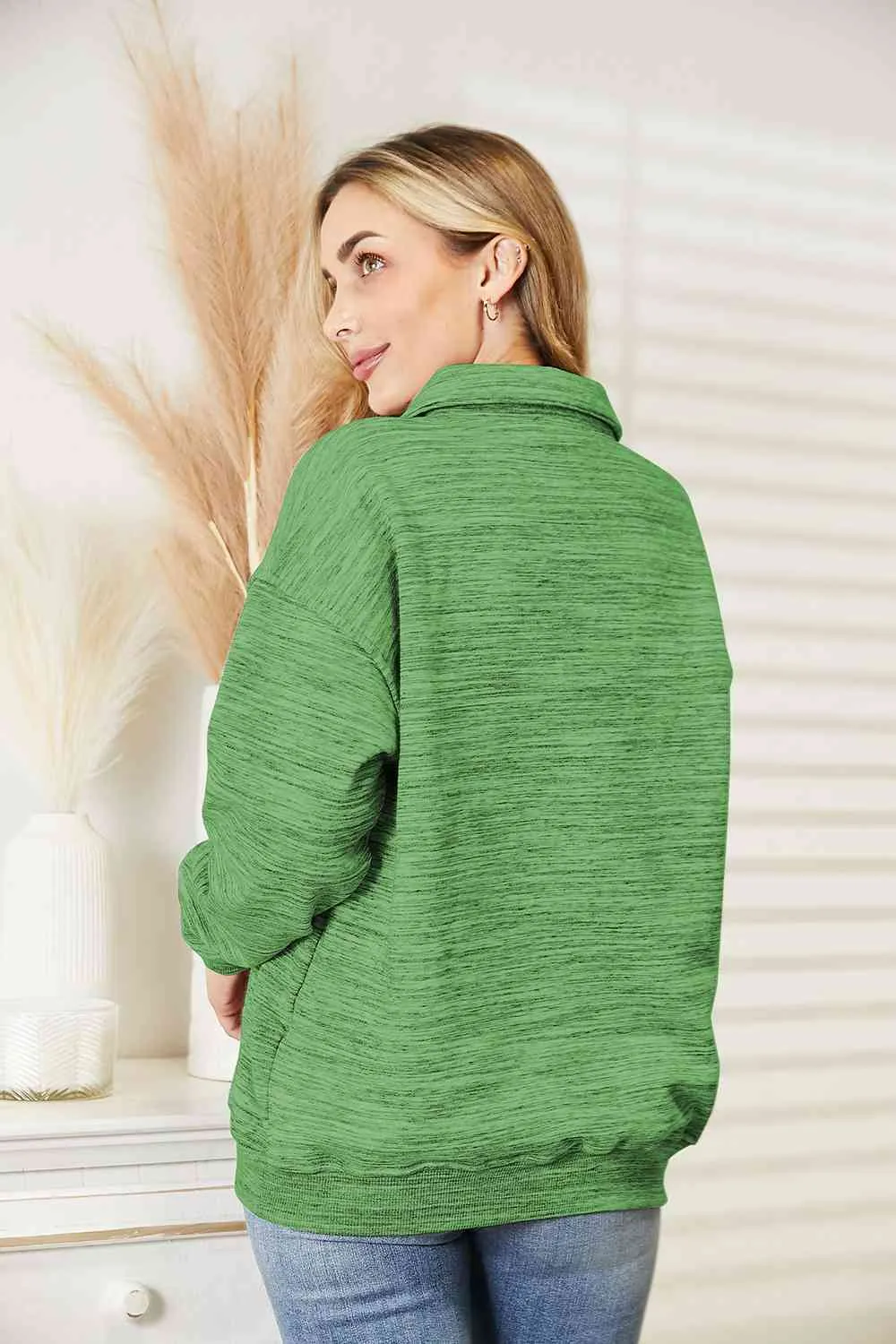 Ninexis Full Size Quarter-Button Collared Sweatshirt