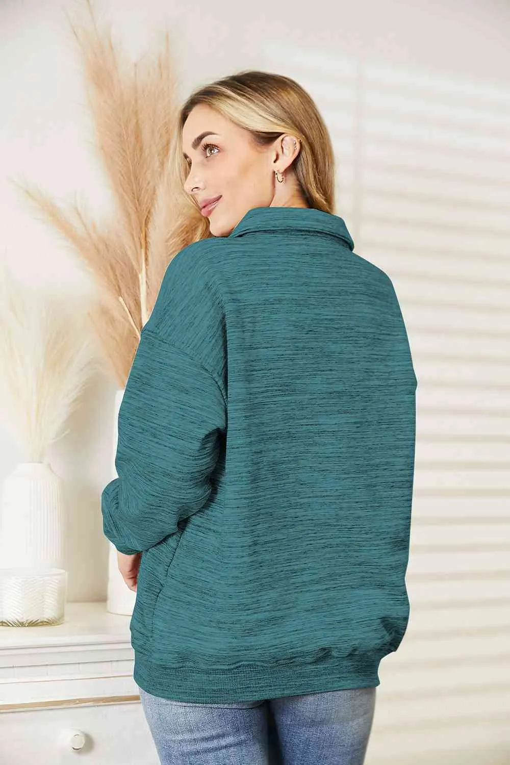 Ninexis Full Size Quarter-Button Collared Sweatshirt