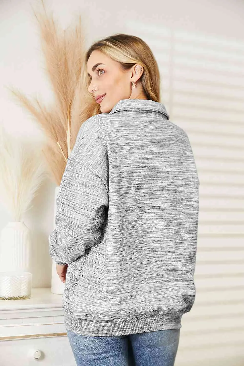 Ninexis Full Size Quarter-Button Collared Sweatshirt