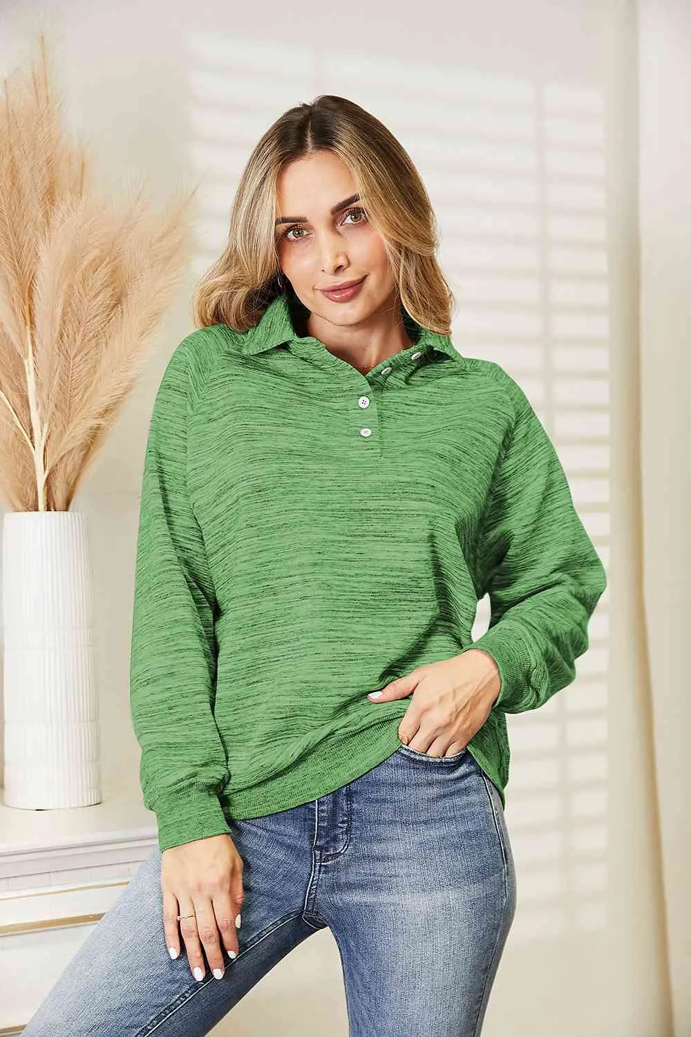 Ninexis Full Size Quarter-Button Collared Sweatshirt