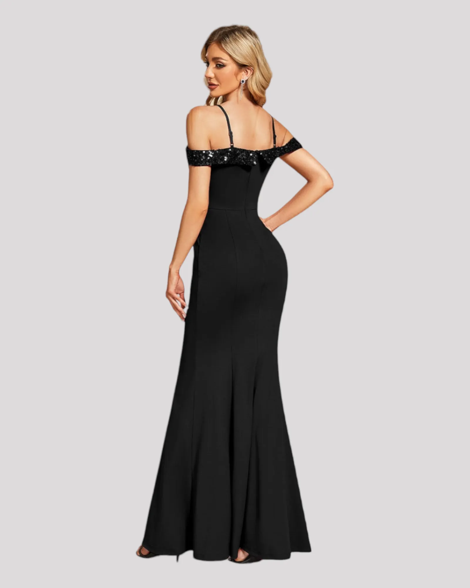 Off the Shoulder Evening Dress with Sequin Detailed Neckline, Choose from 3 colours