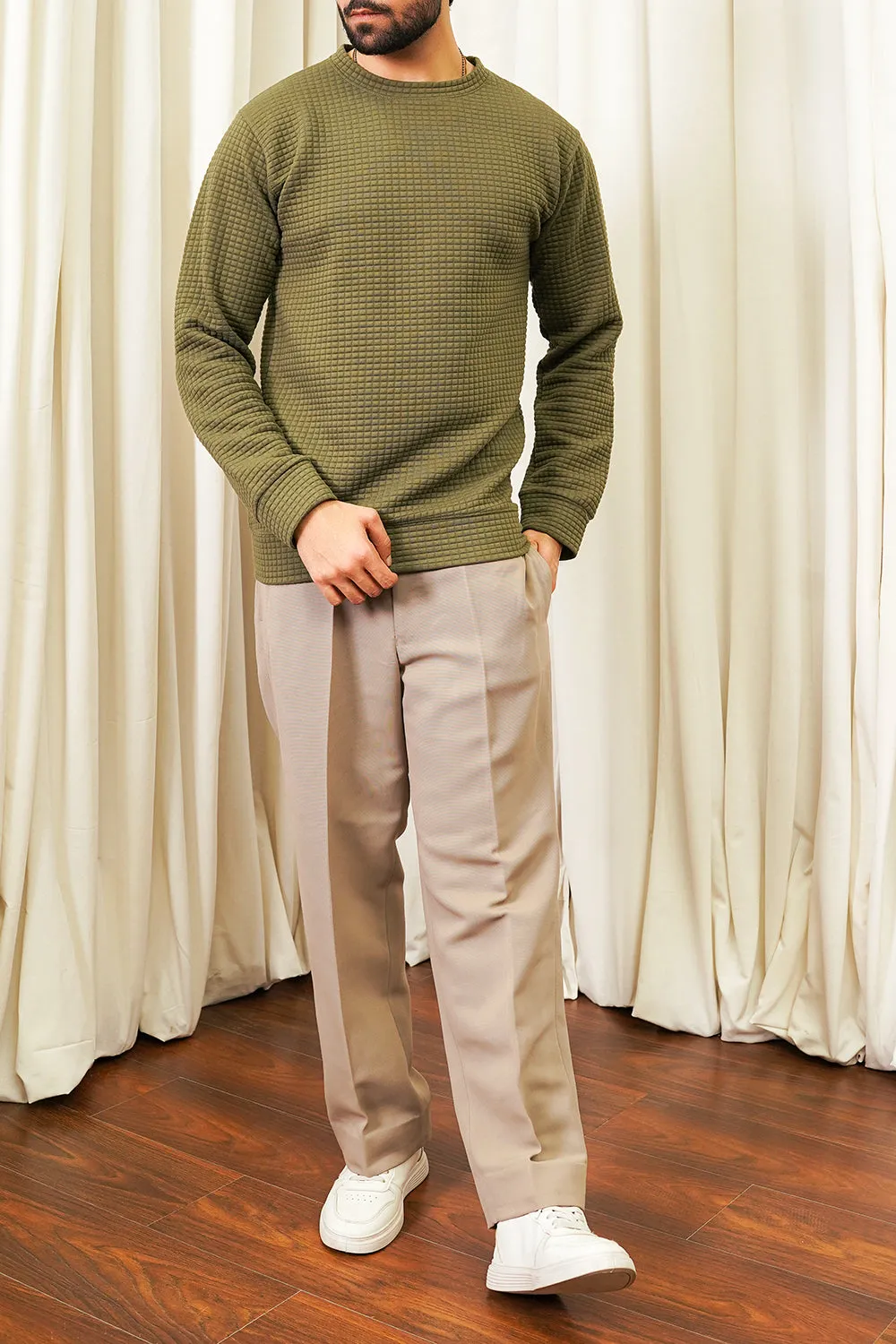 Olive Green Knitted Sweat Shirt