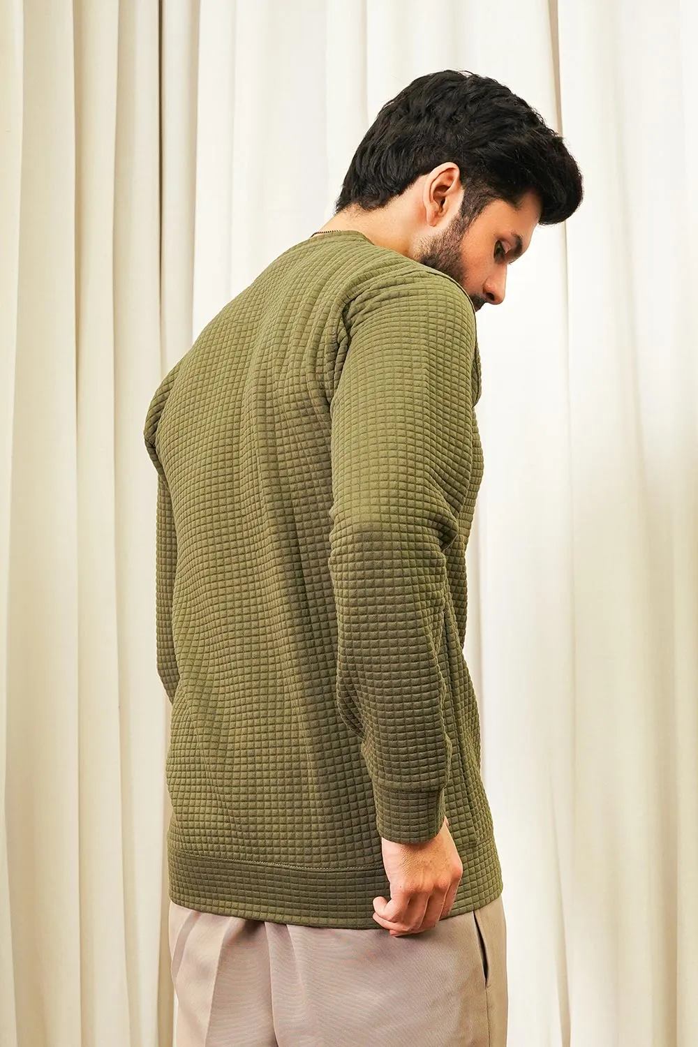 Olive Green Knitted Sweat Shirt