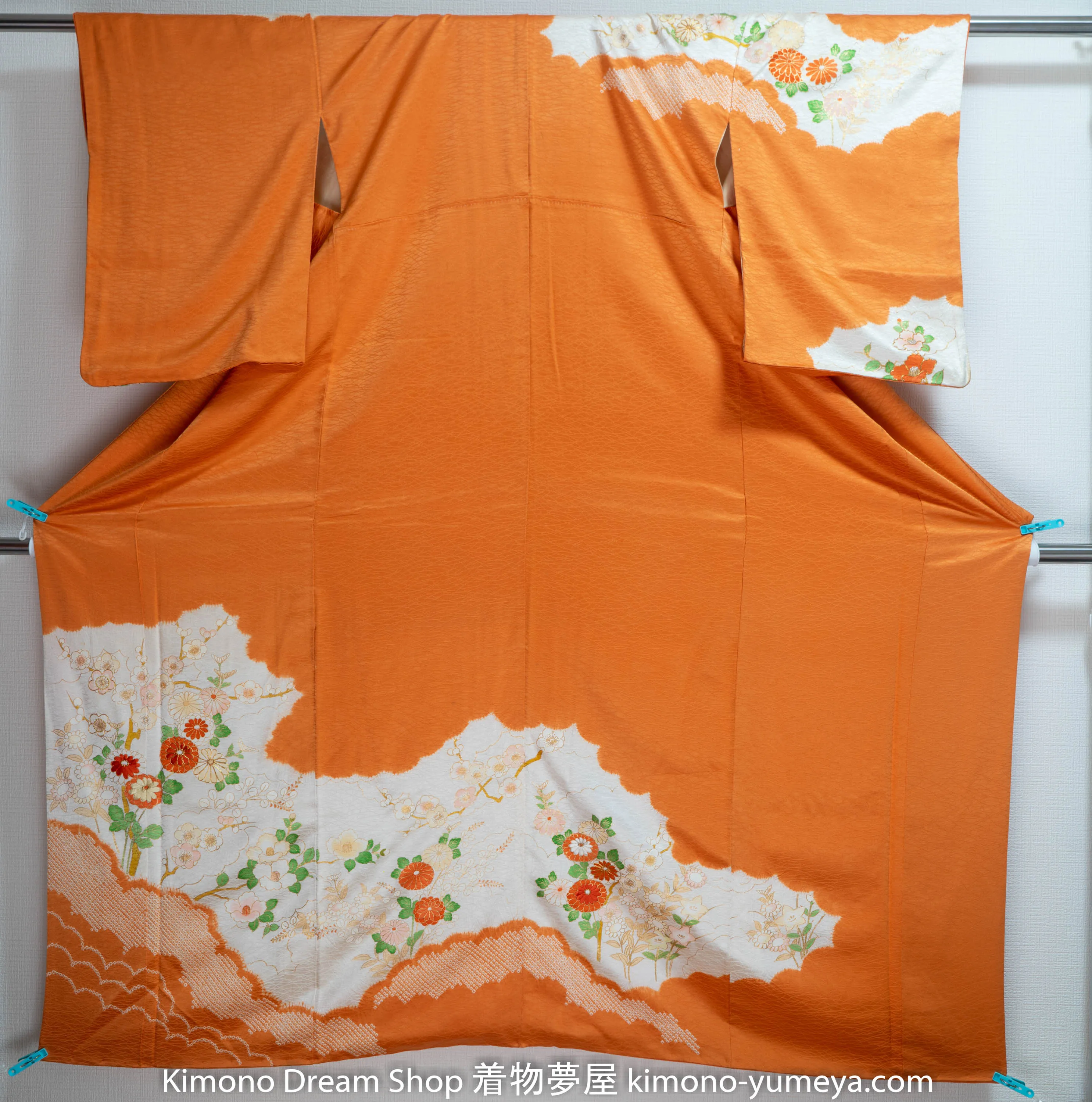 Orange Tie Dye Homongi Silk Kanoko Deer Fawn Spots Shibori Chrysanthemum Sakura Cherry Blossom