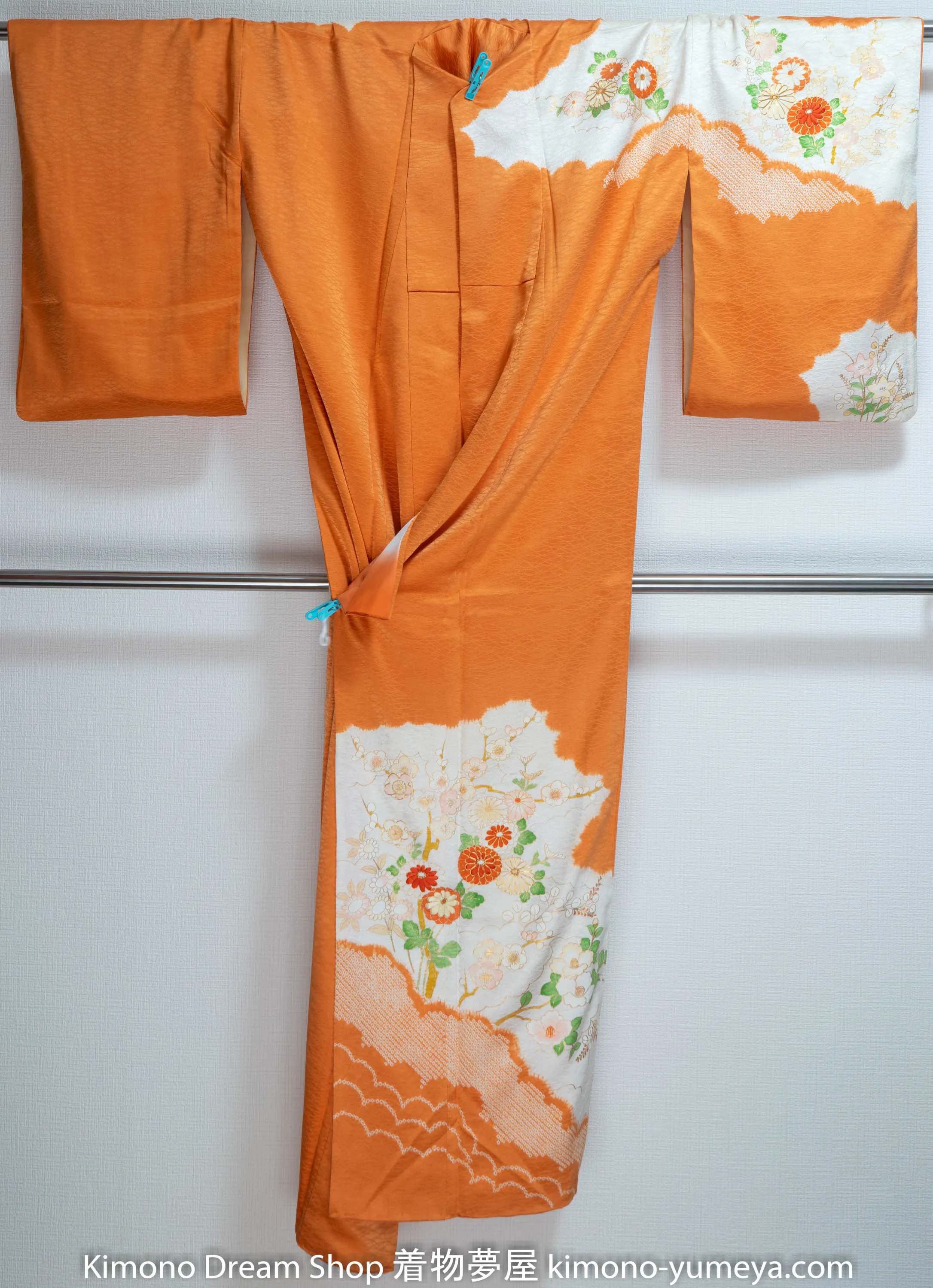 Orange Tie Dye Homongi Silk Kanoko Deer Fawn Spots Shibori Chrysanthemum Sakura Cherry Blossom