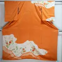 Orange Tie Dye Homongi Silk Kanoko Deer Fawn Spots Shibori Chrysanthemum Sakura Cherry Blossom