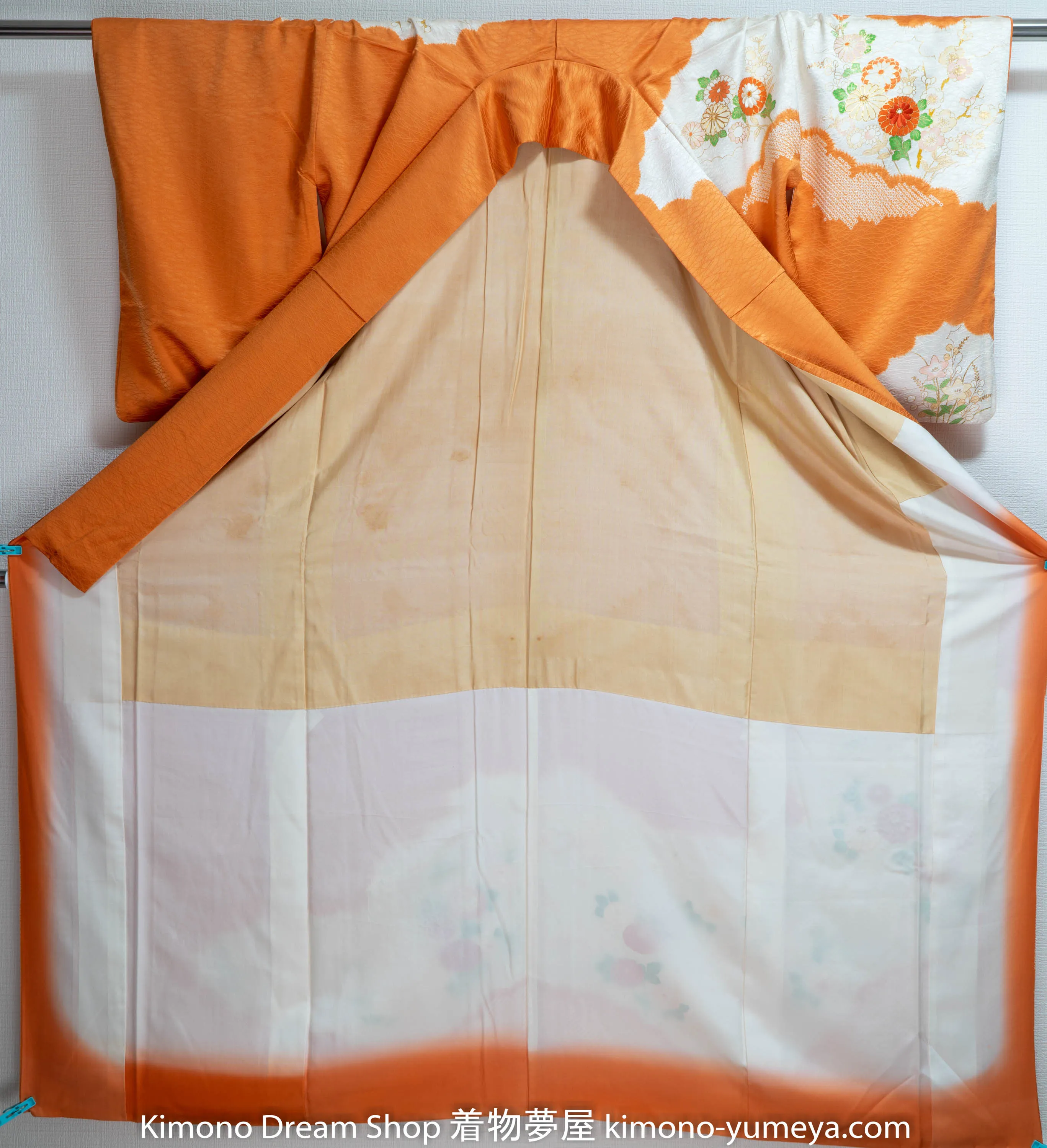 Orange Tie Dye Homongi Silk Kanoko Deer Fawn Spots Shibori Chrysanthemum Sakura Cherry Blossom