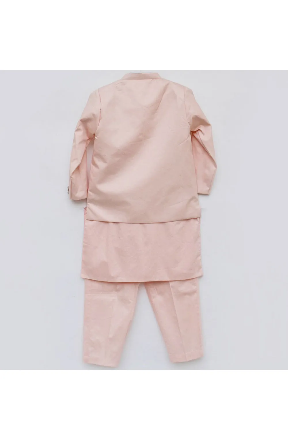 Peach Kurta With Deer Motif Jacket And Pant Set