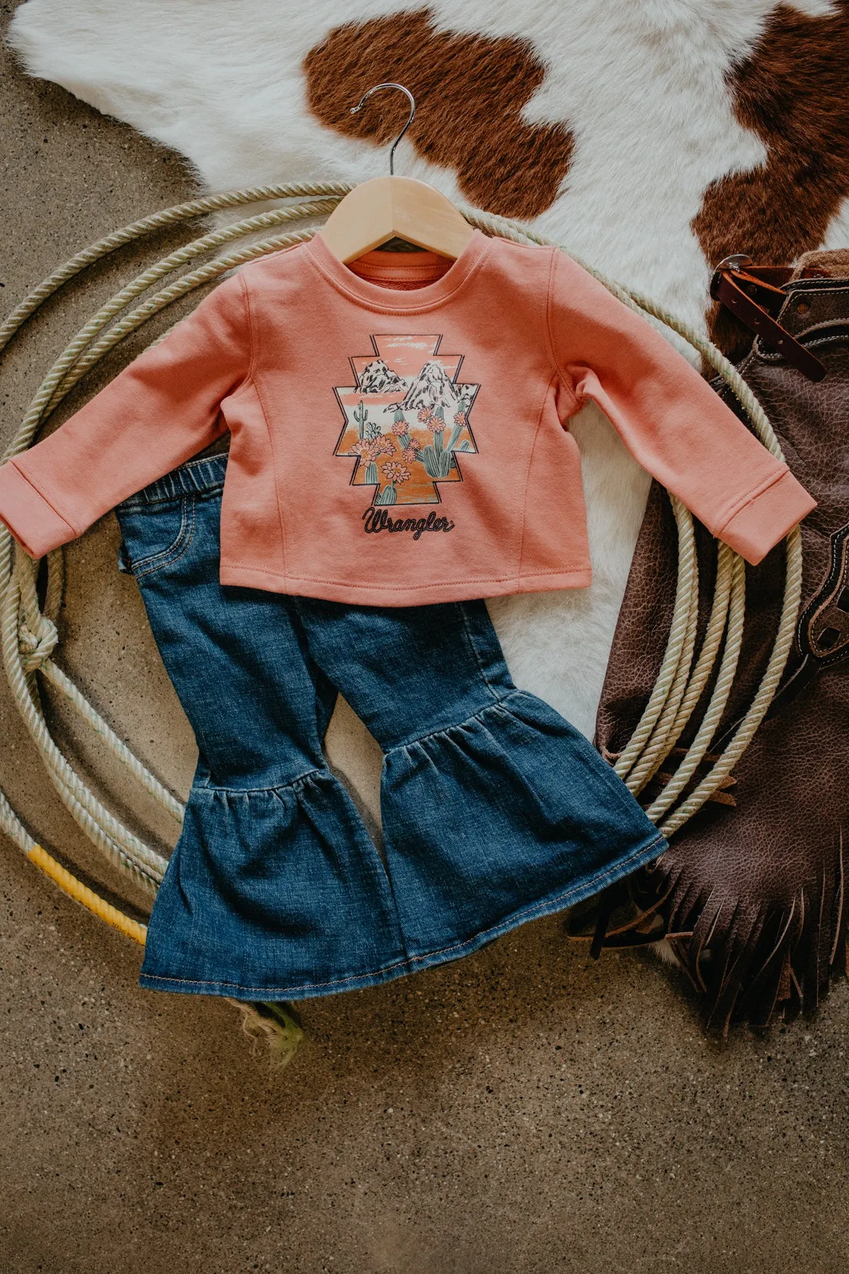 'Peaches' Girls Wrangler Printed Sweatshirt (0/3 - 4T)