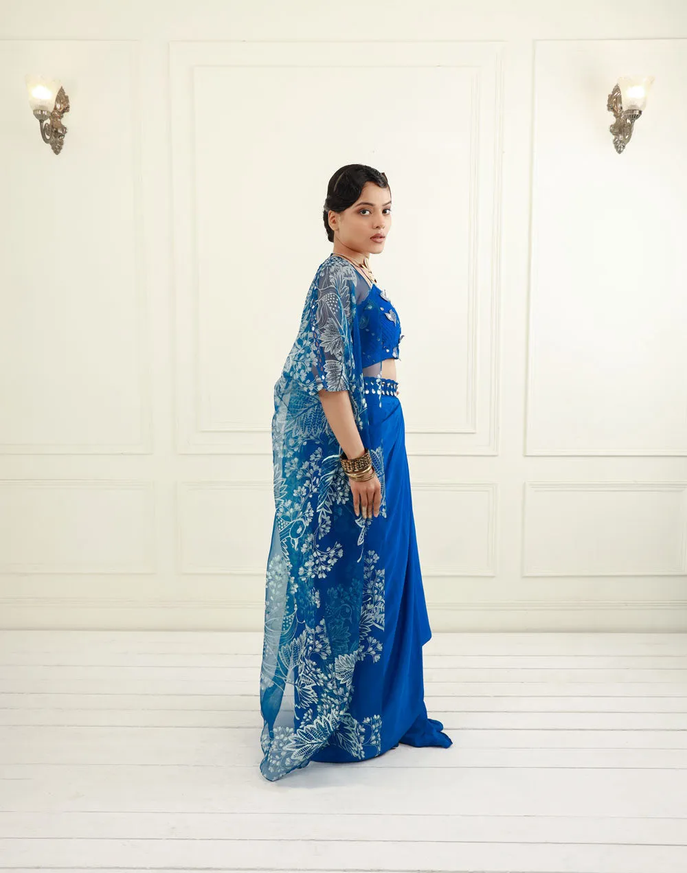 Pre-Draped Saree with Cape